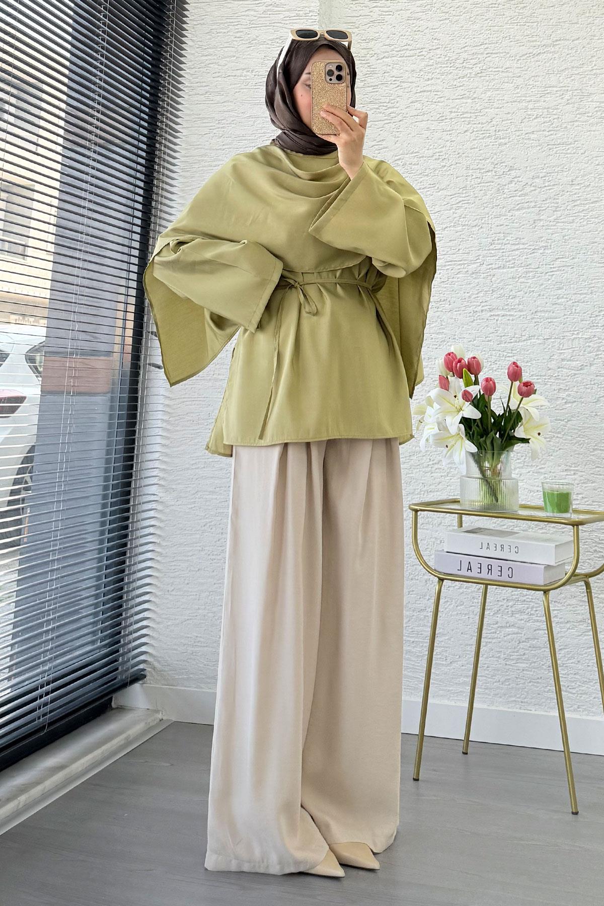 Premium Tasarım Atkı Detaylı Kadın Tunik – Yeşil