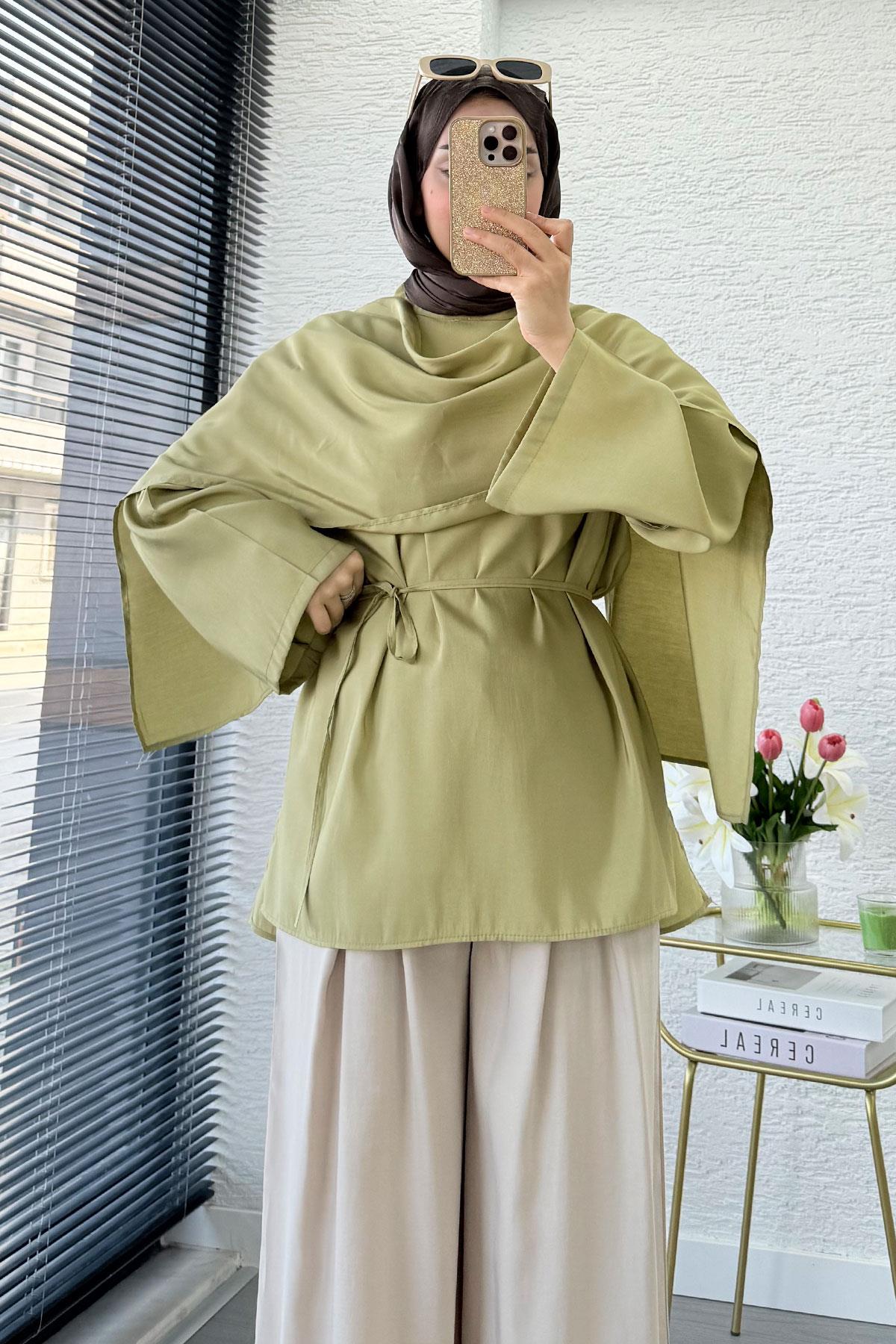 Premium Tasarım Atkı Detaylı Kadın Tunik – Yeşil