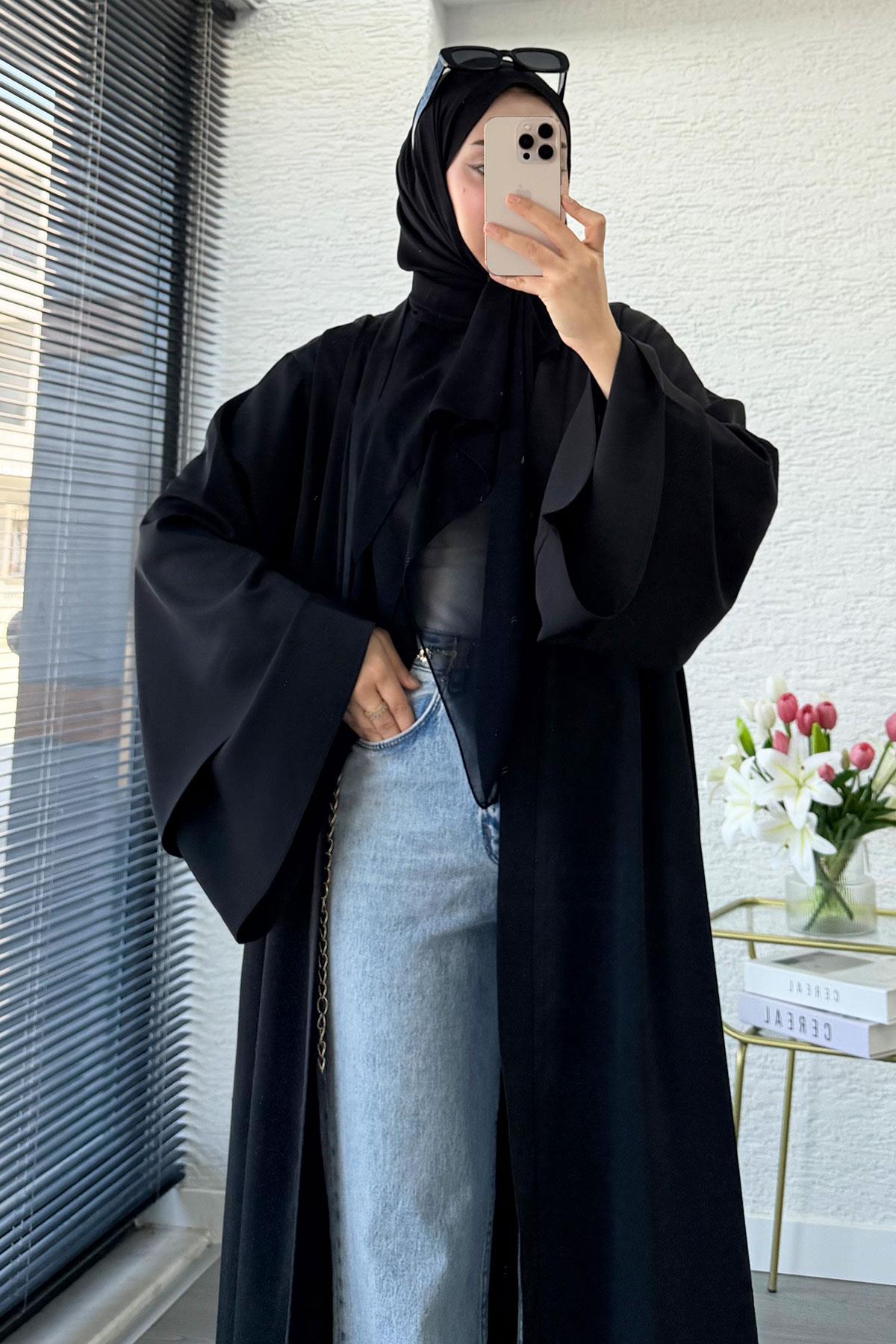 Premium Volan Kol Diana Abaya – Siyah