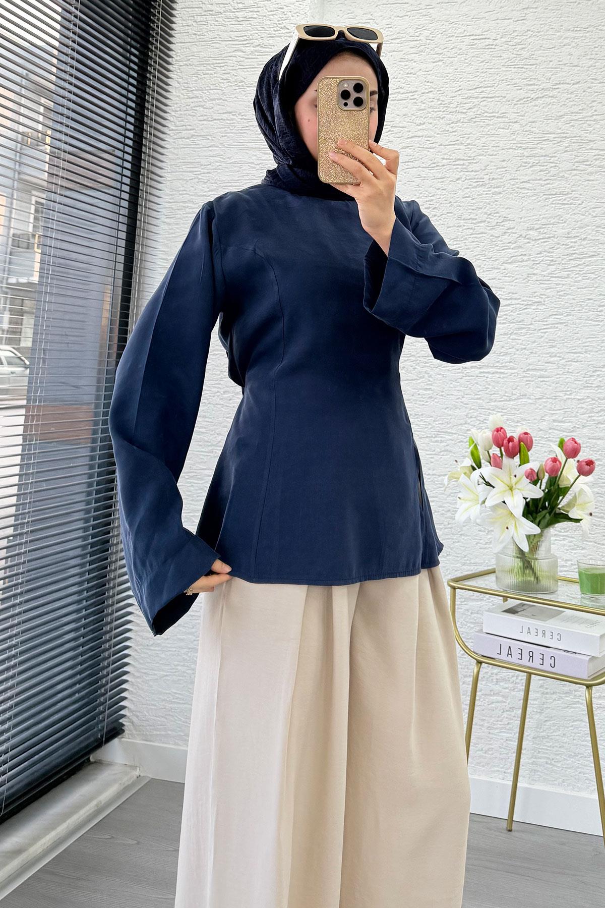 Premium Yandan Yırtmaç Detaylı Tunik - Lacivert