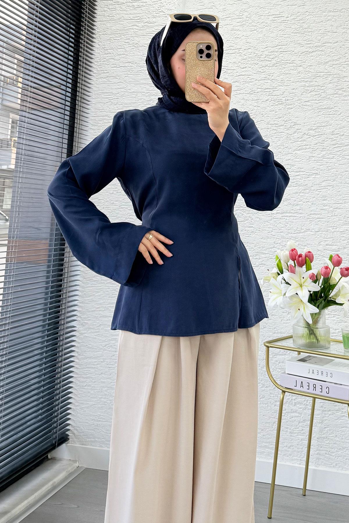 Premium Yandan Yırtmaç Detaylı Tunik - Lacivert