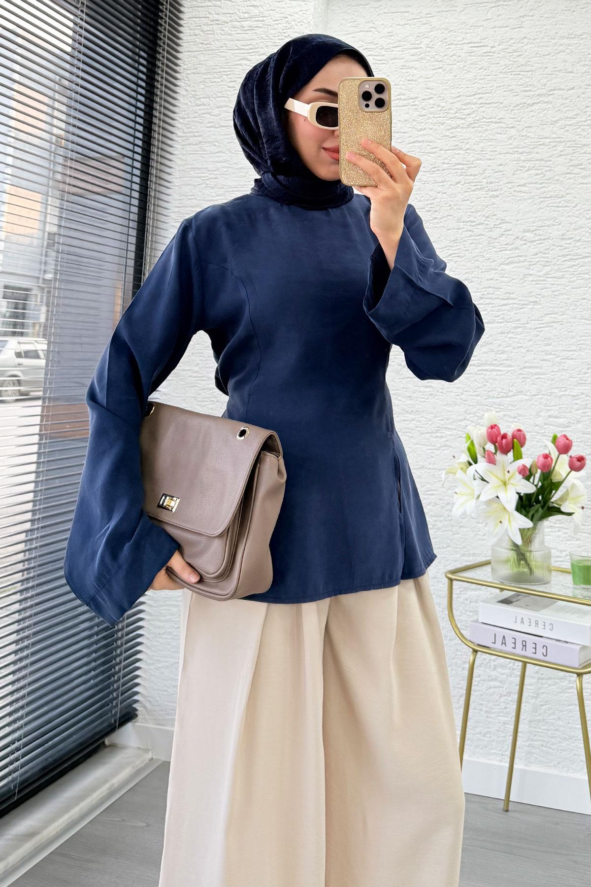 Premium Yandan Yırtmaç Detaylı Tunik - Lacivert
