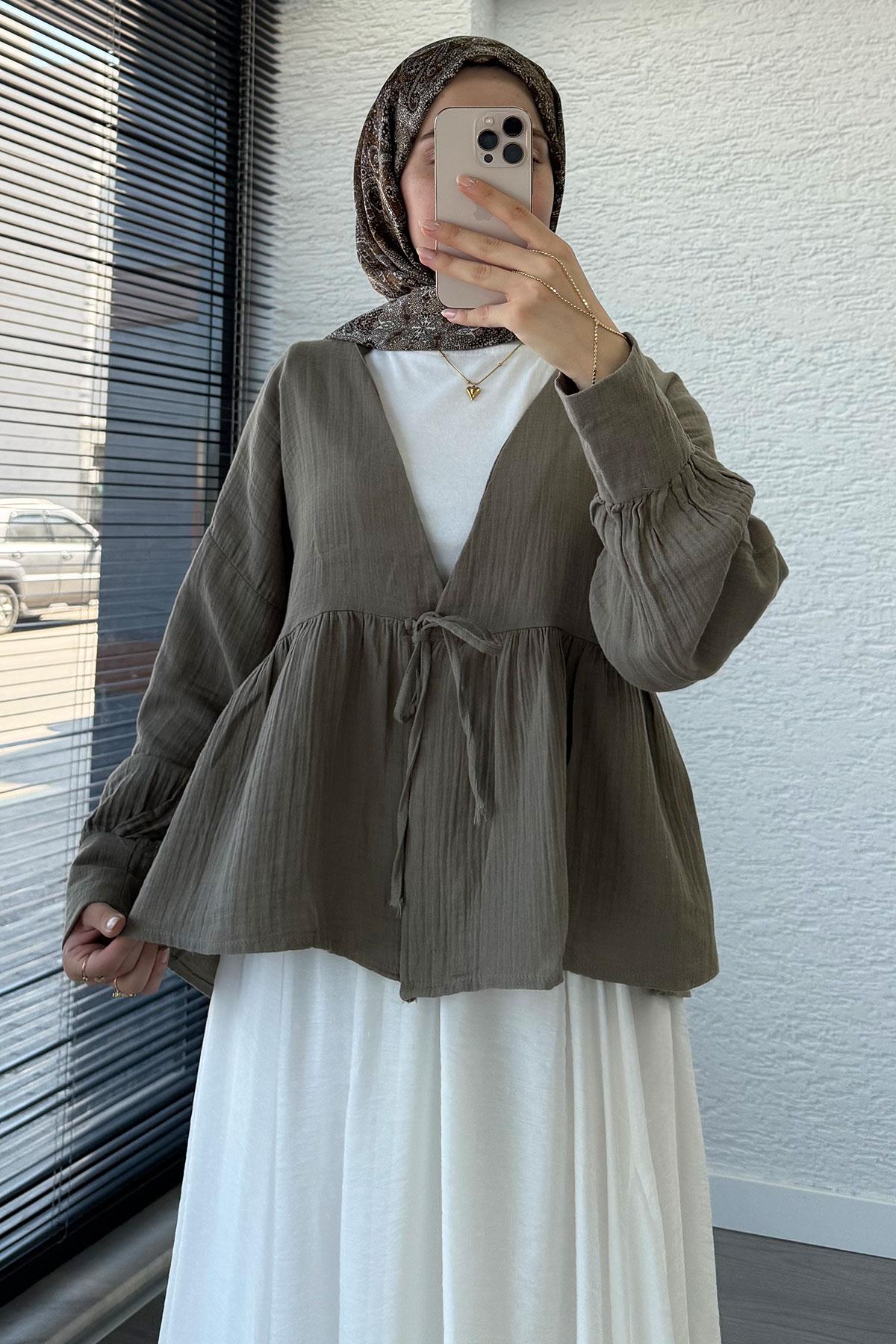 Robadan Bağlamalı Müslin Kimono – Haki