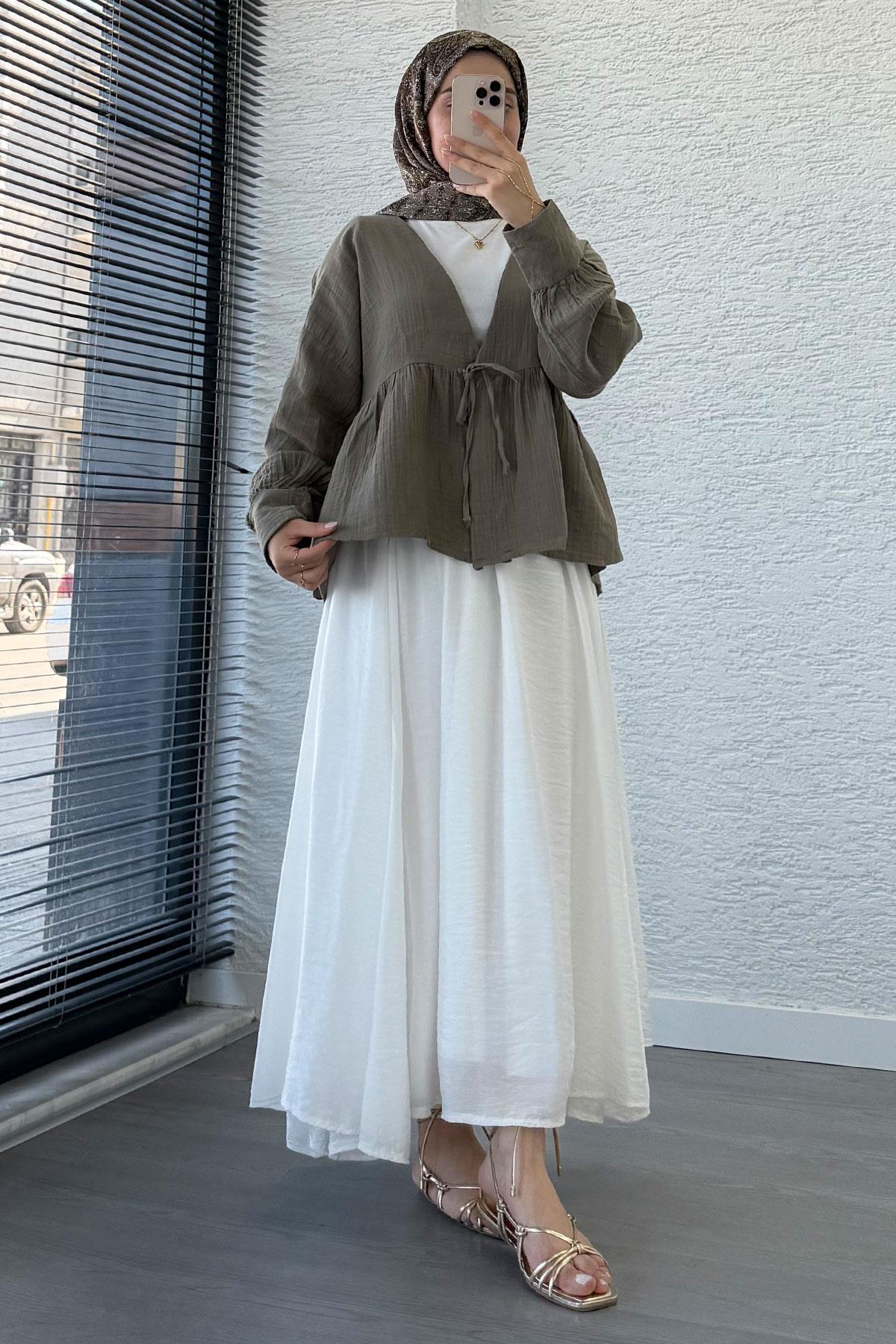 Robadan Bağlamalı Müslin Kimono – Haki