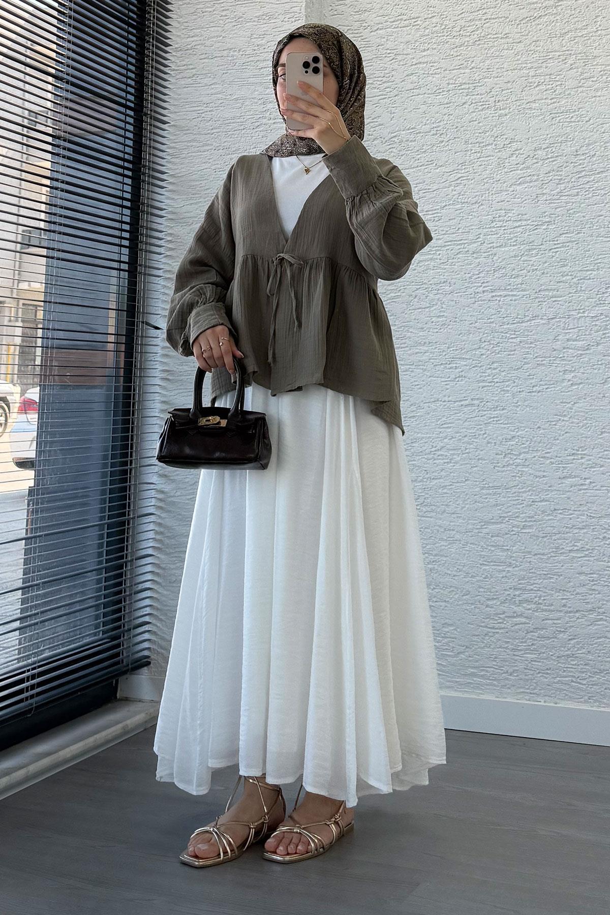 Robadan Bağlamalı Müslin Kimono – Haki