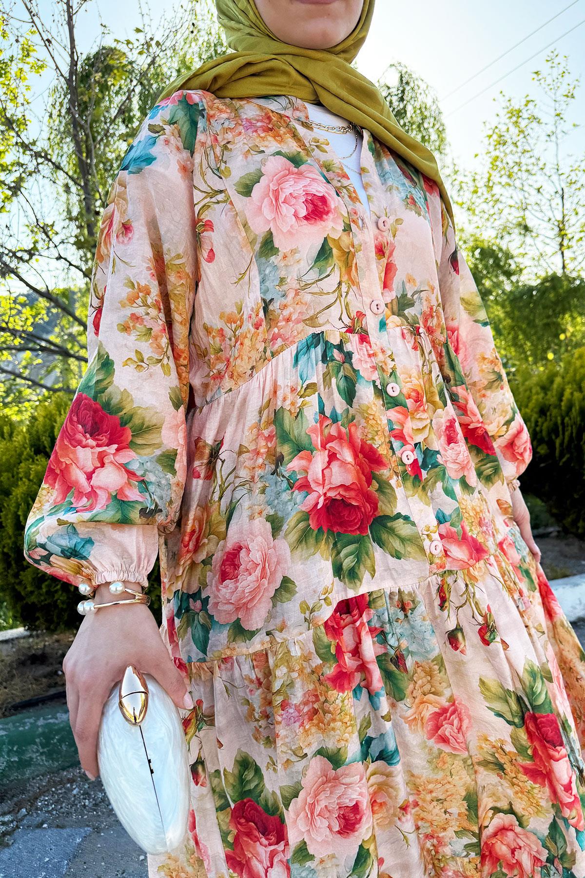 Rosabella Yazlık Çiçek Desenli Elbise – Turuncu