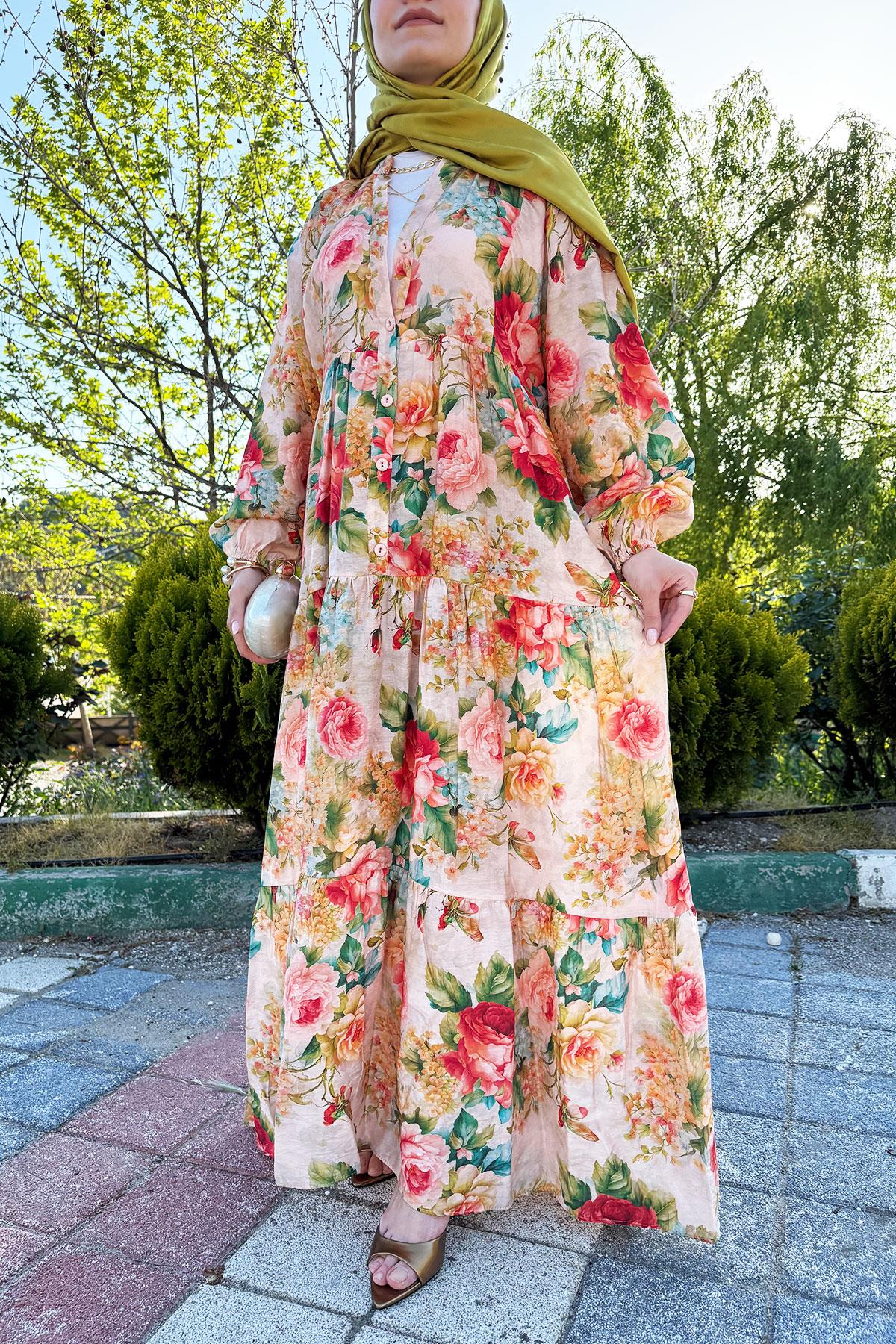 Rosabella Yazlık Çiçek Desenli Elbise – Turuncu