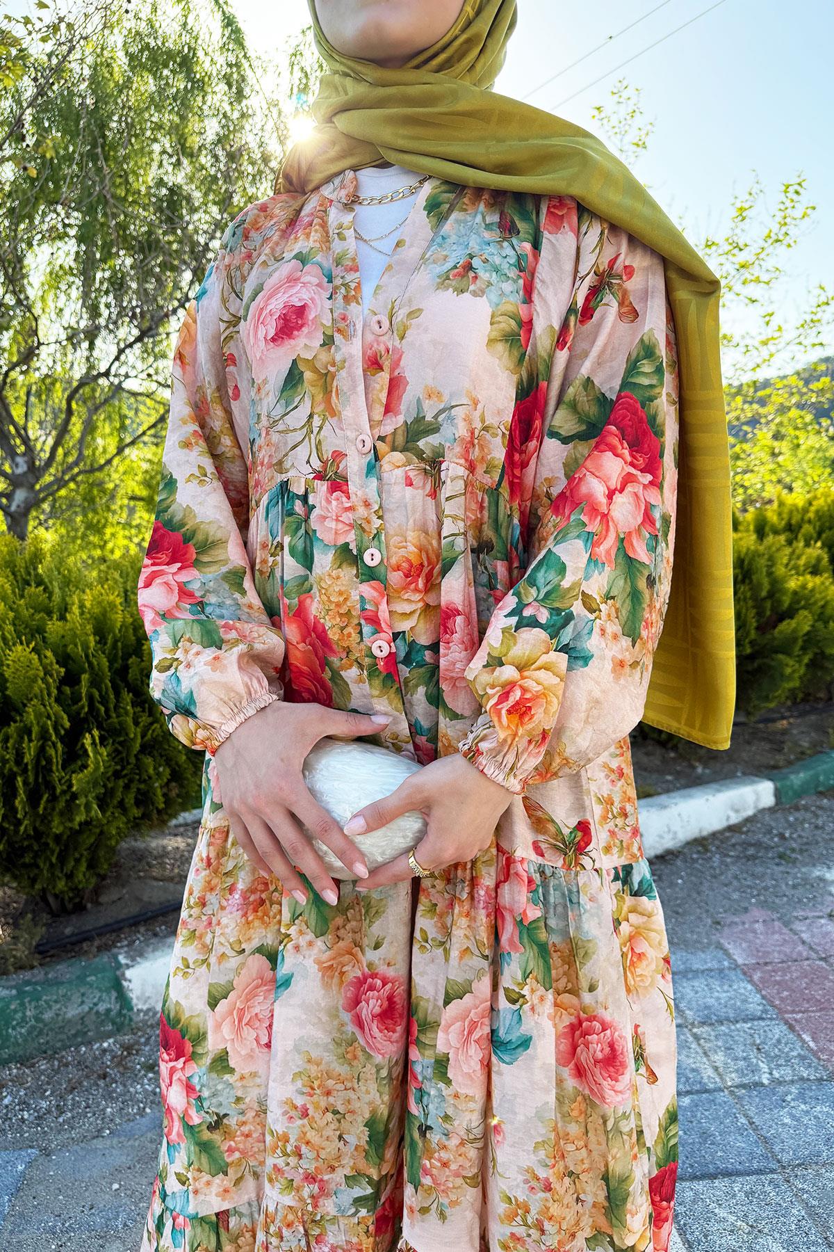 Rosabella Yazlık Çiçek Desenli Elbise – Turuncu