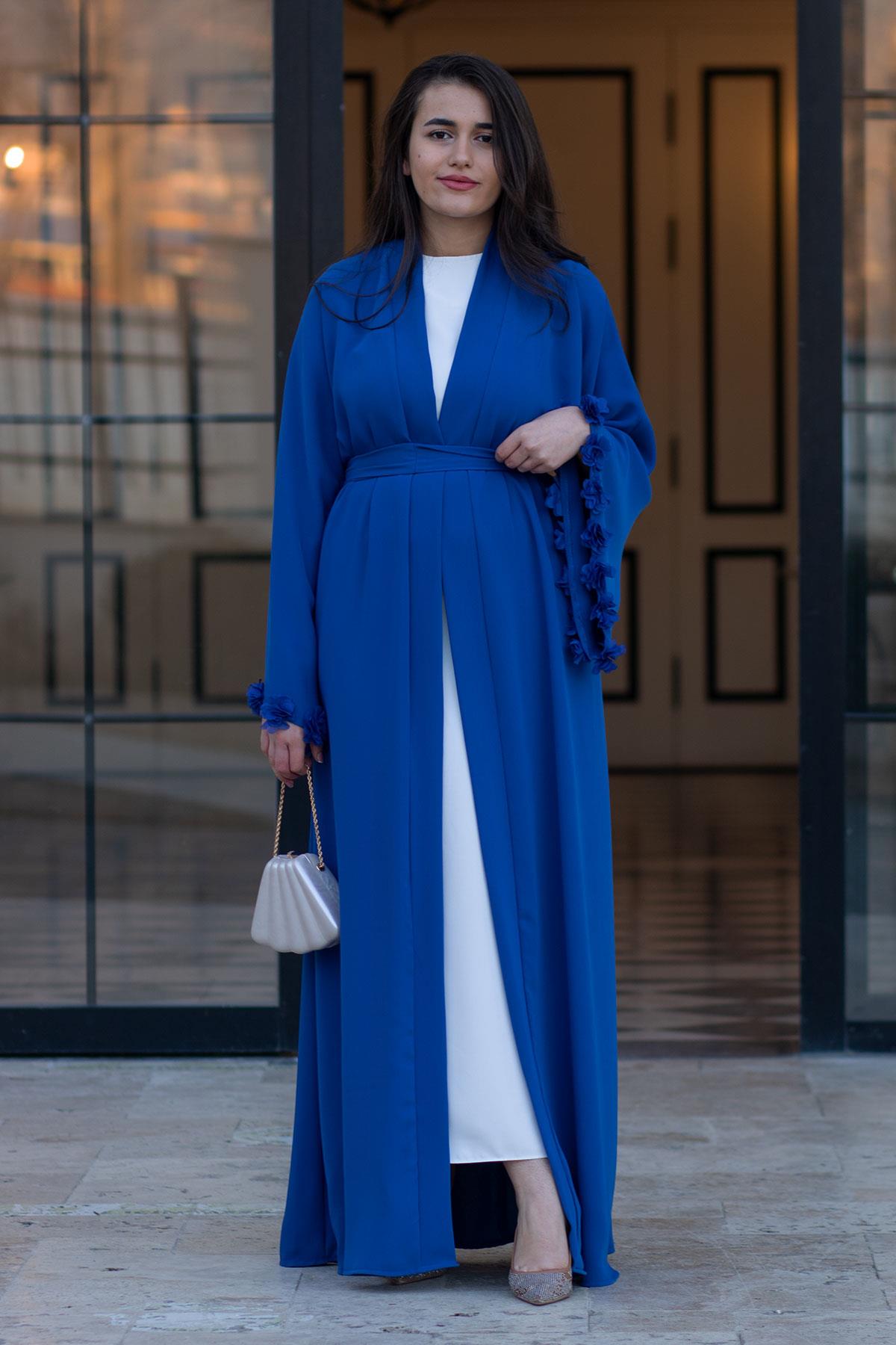 Saks Kolu Çiçek Detaylı Zahra Abaya