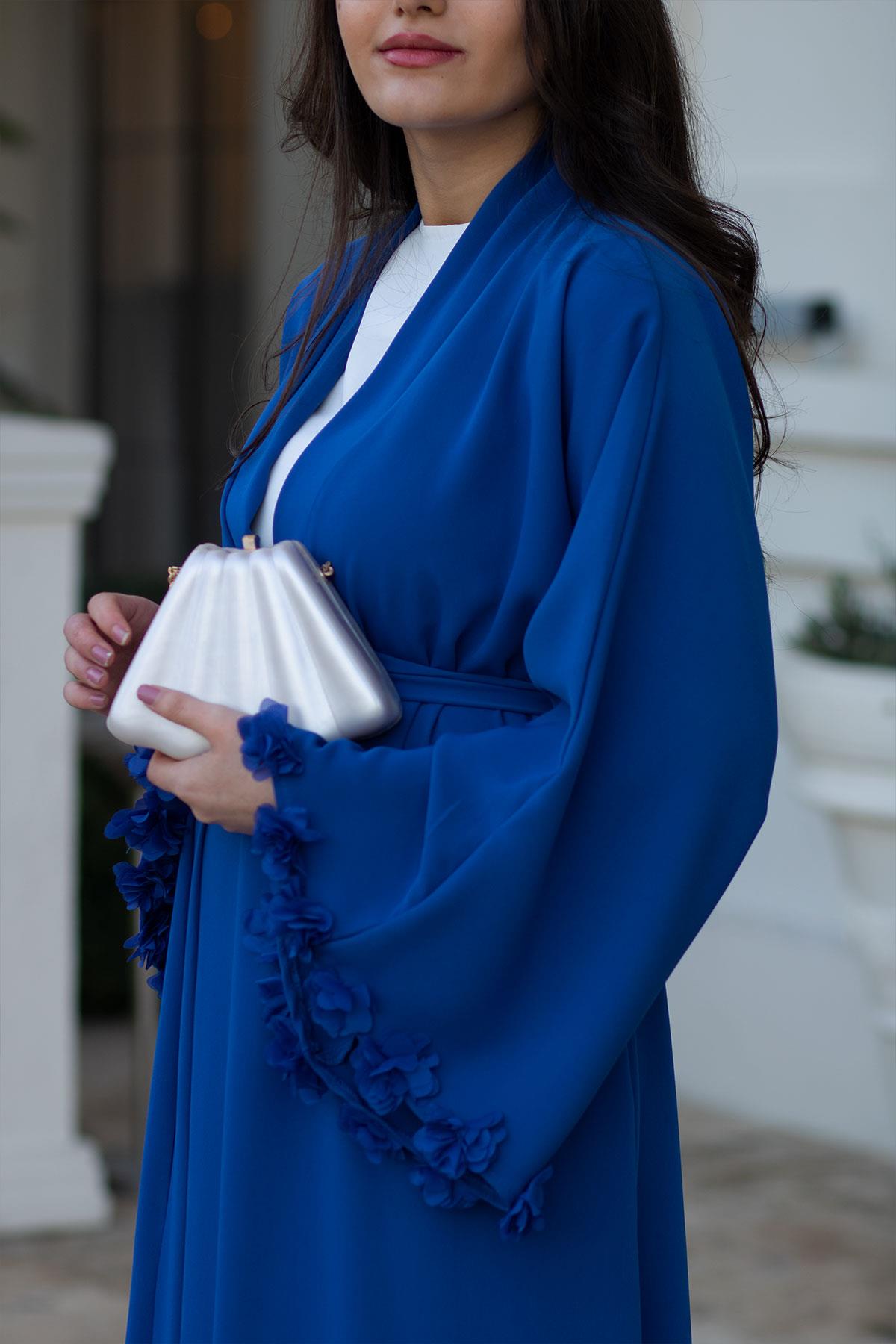 Saks Kolu Çiçek Detaylı Zahra Abaya