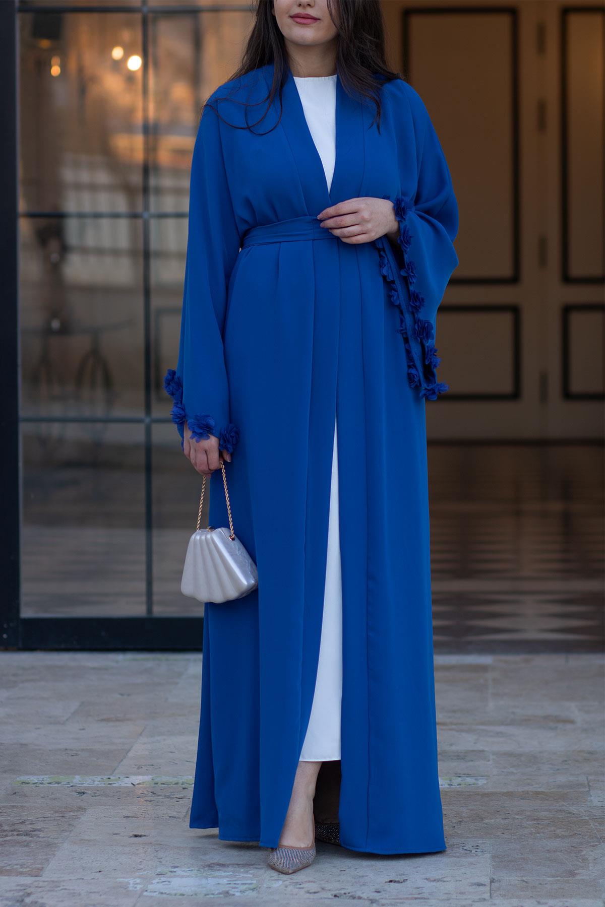 Saks Kolu Çiçek Detaylı Zahra Abaya