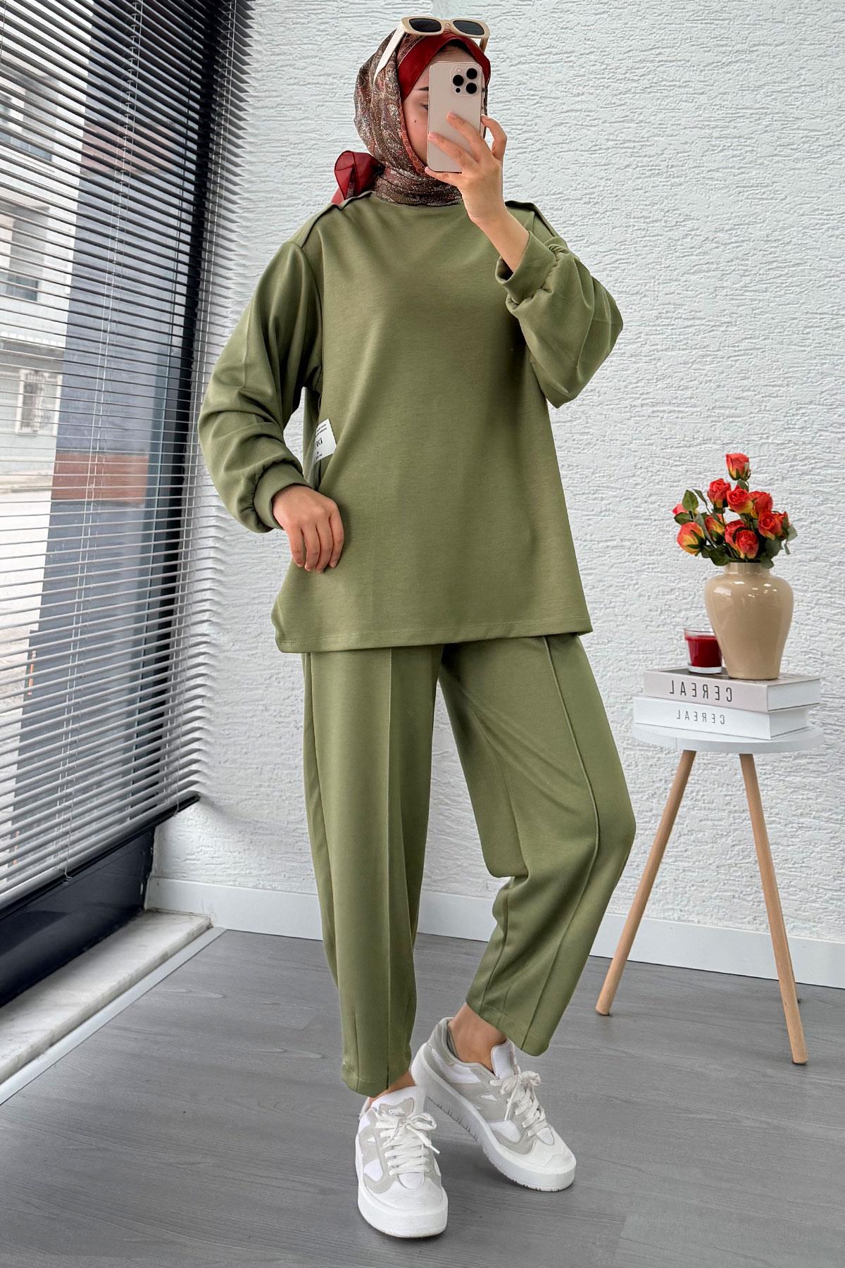 Şalvar Kesim Pantolonlu Kadın İkili Takım - Yeşil