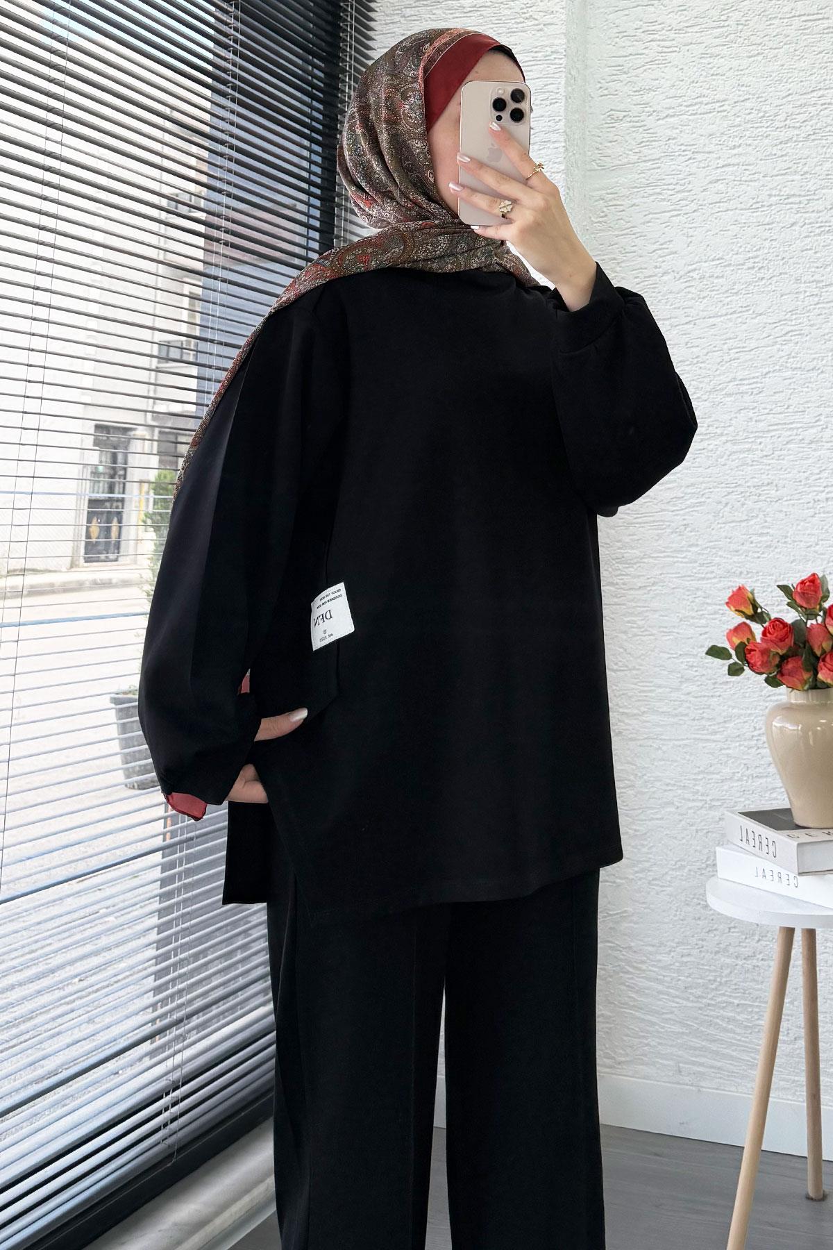 Şalvar Kesim Pantolonlu Kadın İkili Takım - Siyah