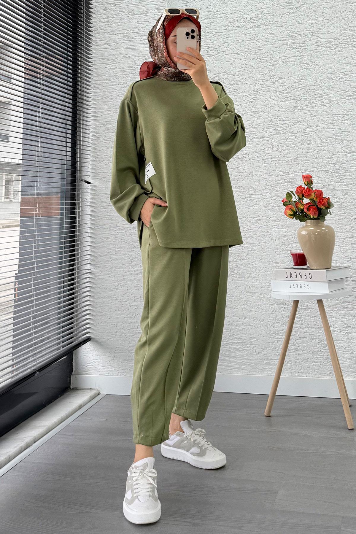 Şalvar Kesim Pantolonlu Kadın İkili Takım - Yeşil