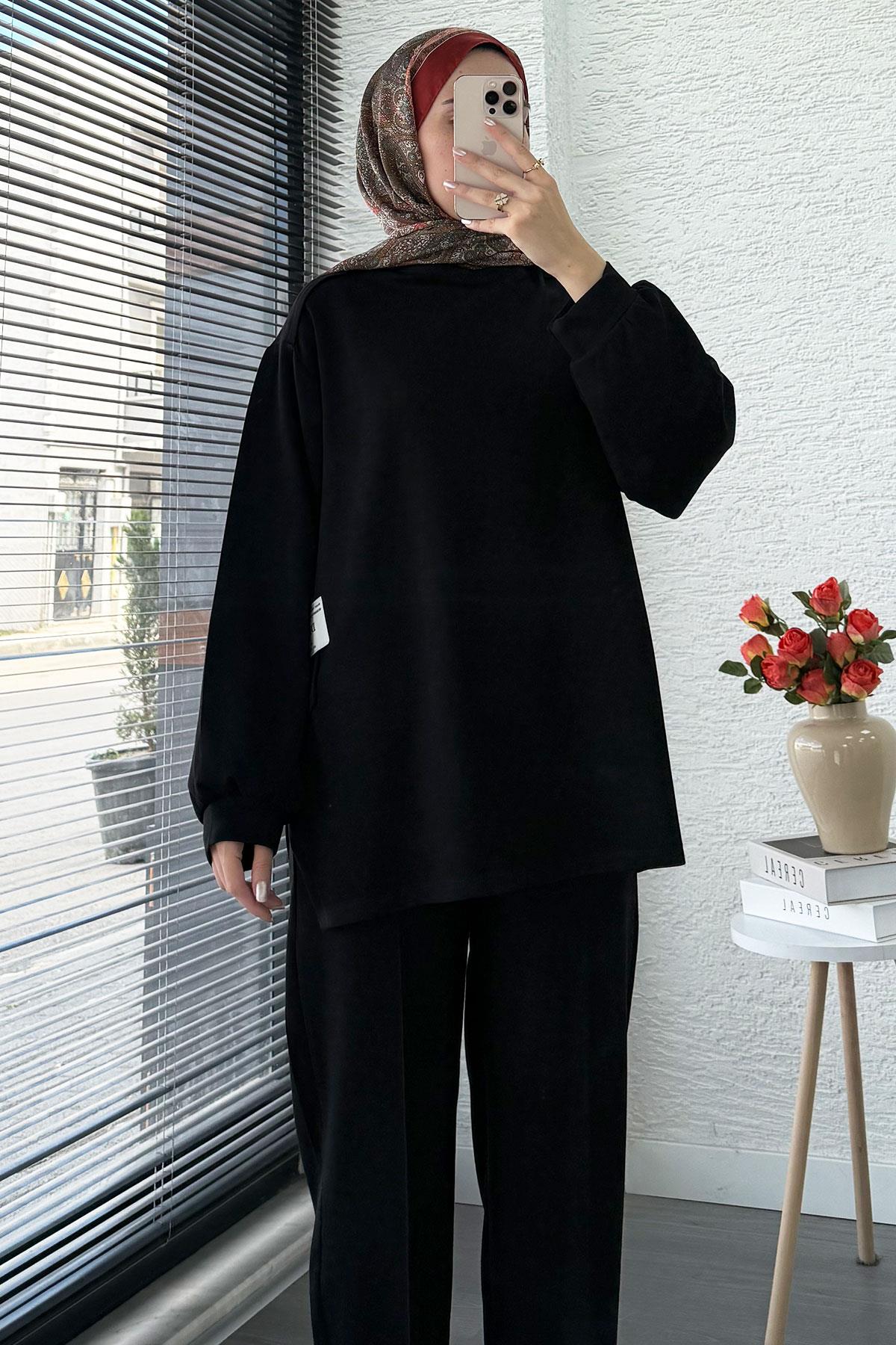Şalvar Kesim Pantolonlu Kadın İkili Takım - Siyah