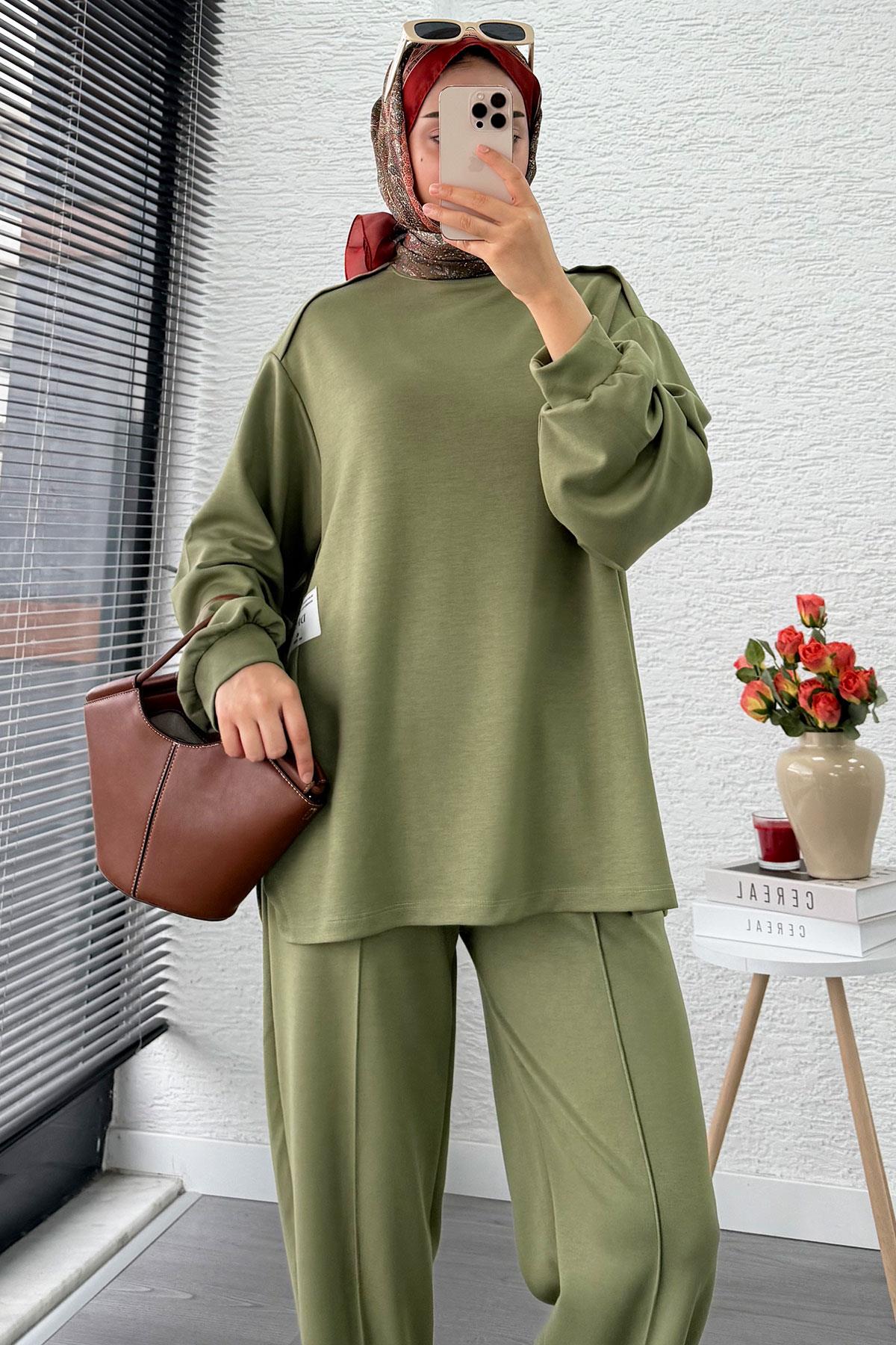 Şalvar Kesim Pantolonlu Kadın İkili Takım - Yeşil