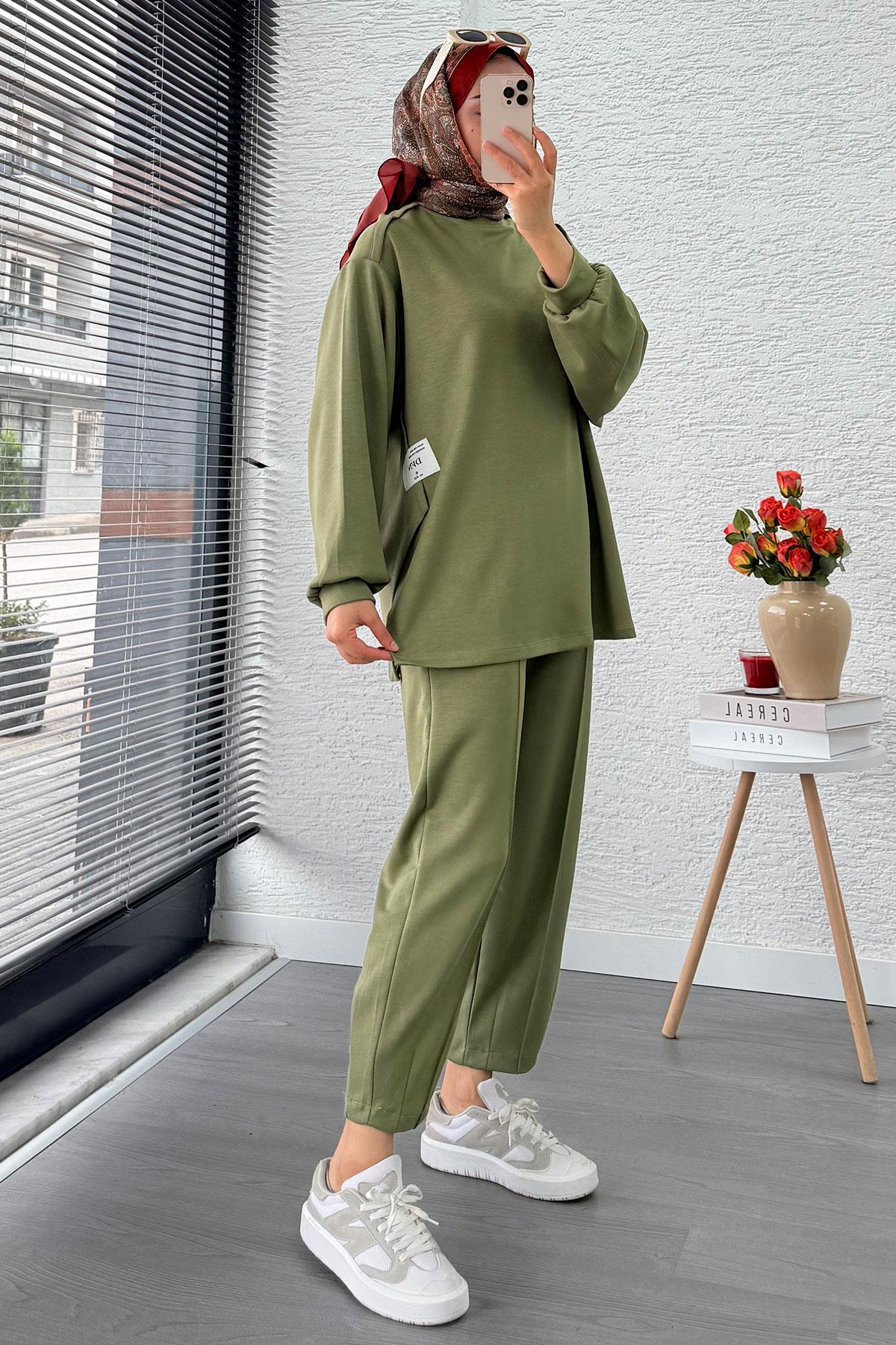 Şalvar Kesim Pantolonlu Kadın İkili Takım - Yeşil