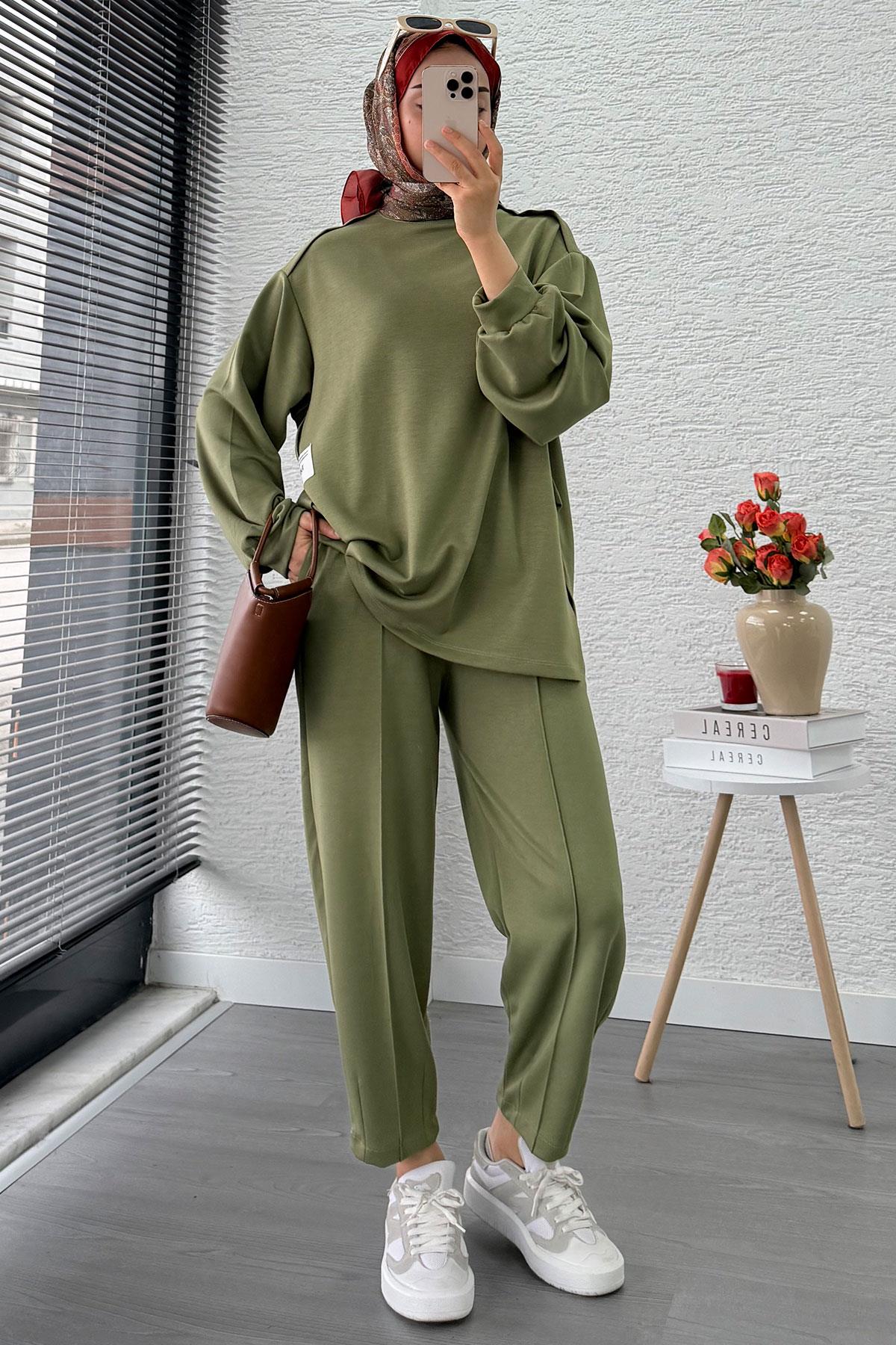 Şalvar Kesim Pantolonlu Kadın İkili Takım - Yeşil