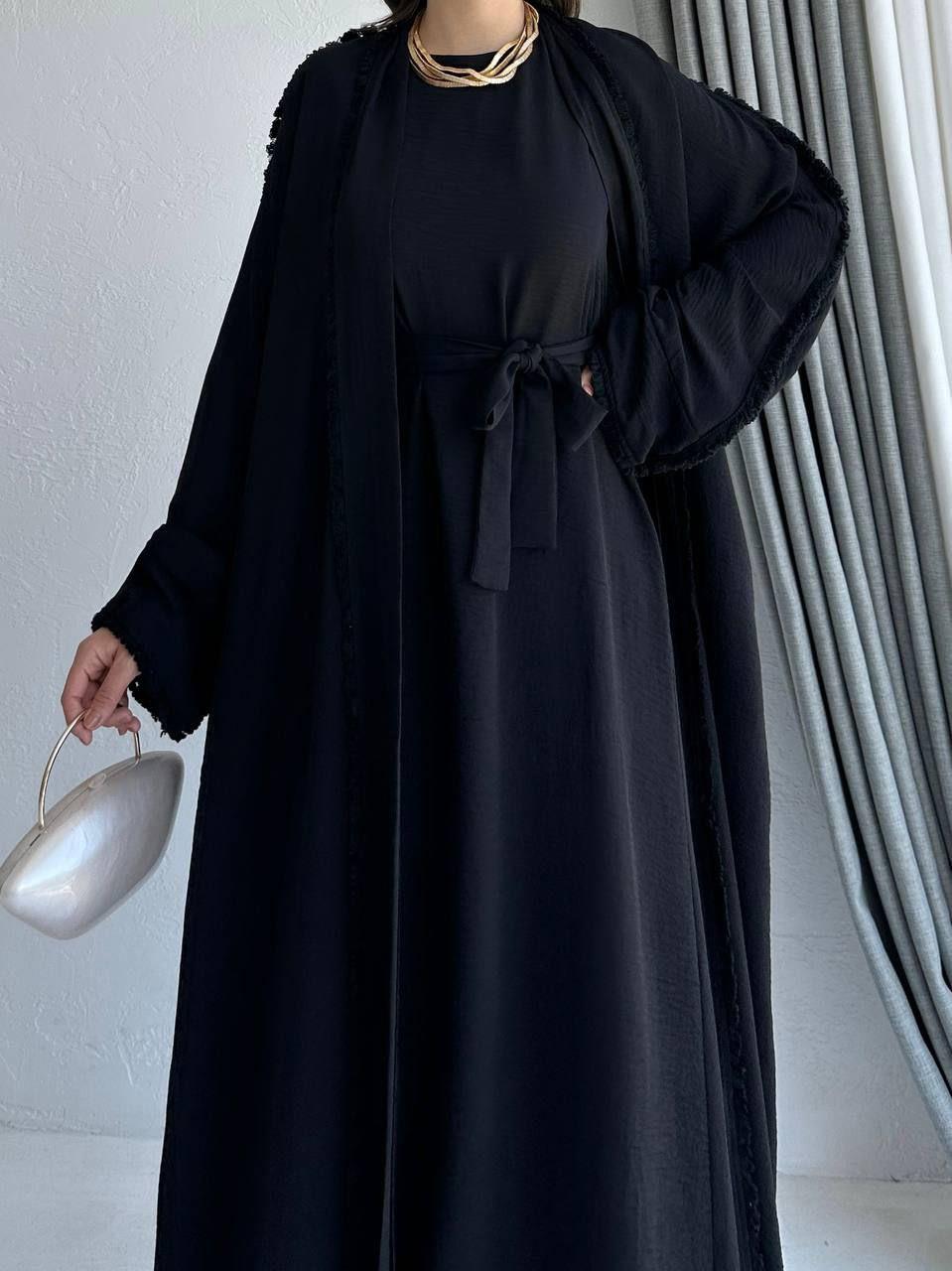 Siyah Adel Abaya Takım