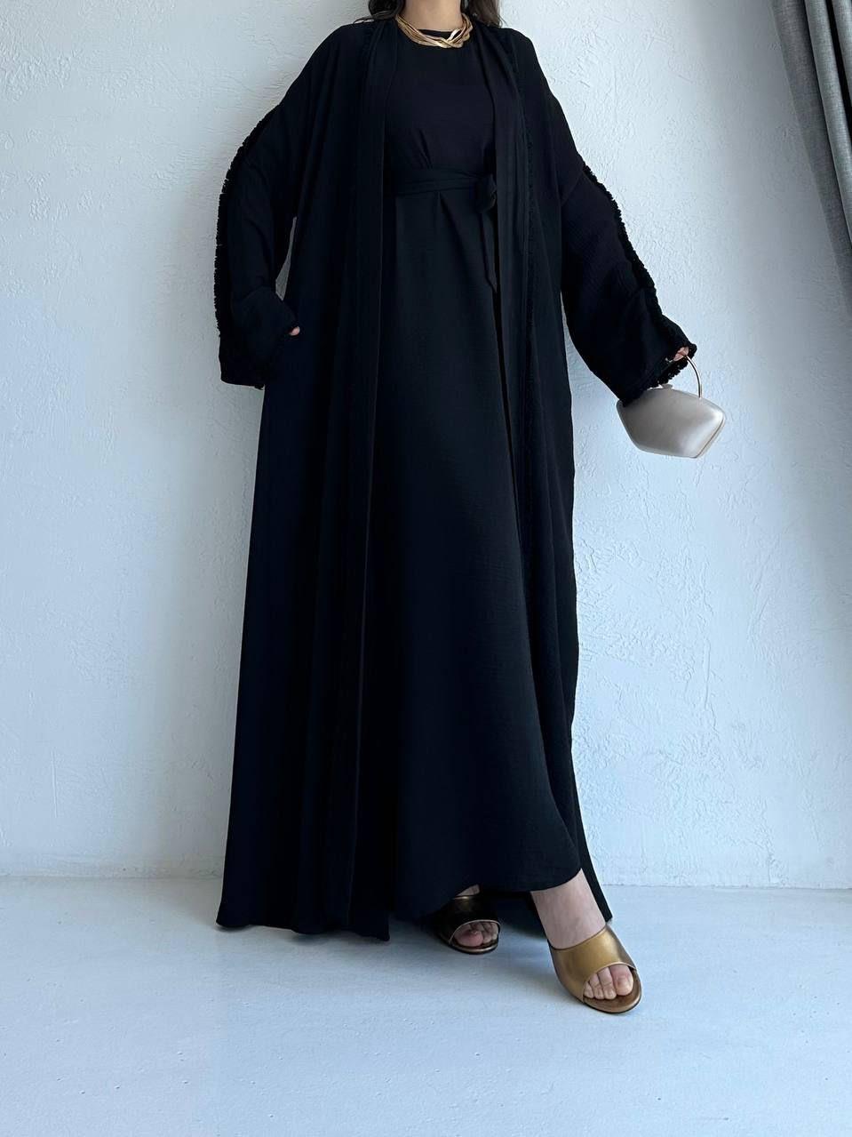 Siyah Adel Abaya Takım