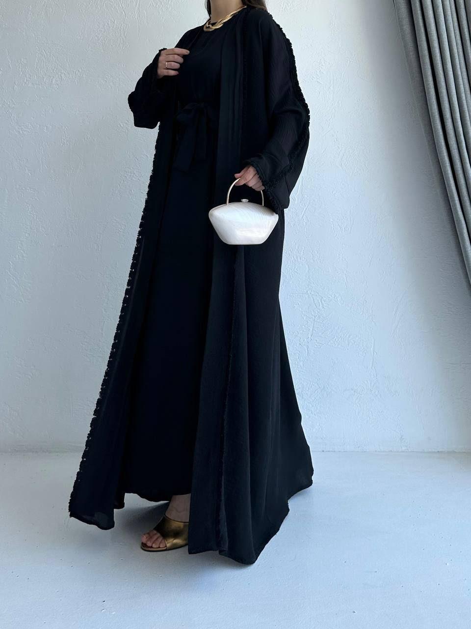 Siyah Adel Abaya Takım