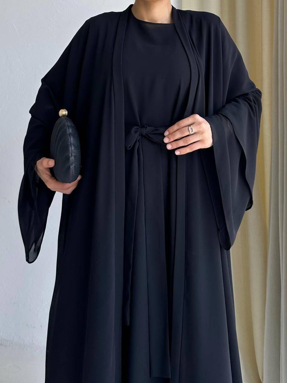 Siyah Anna Şifon Abaya Takım