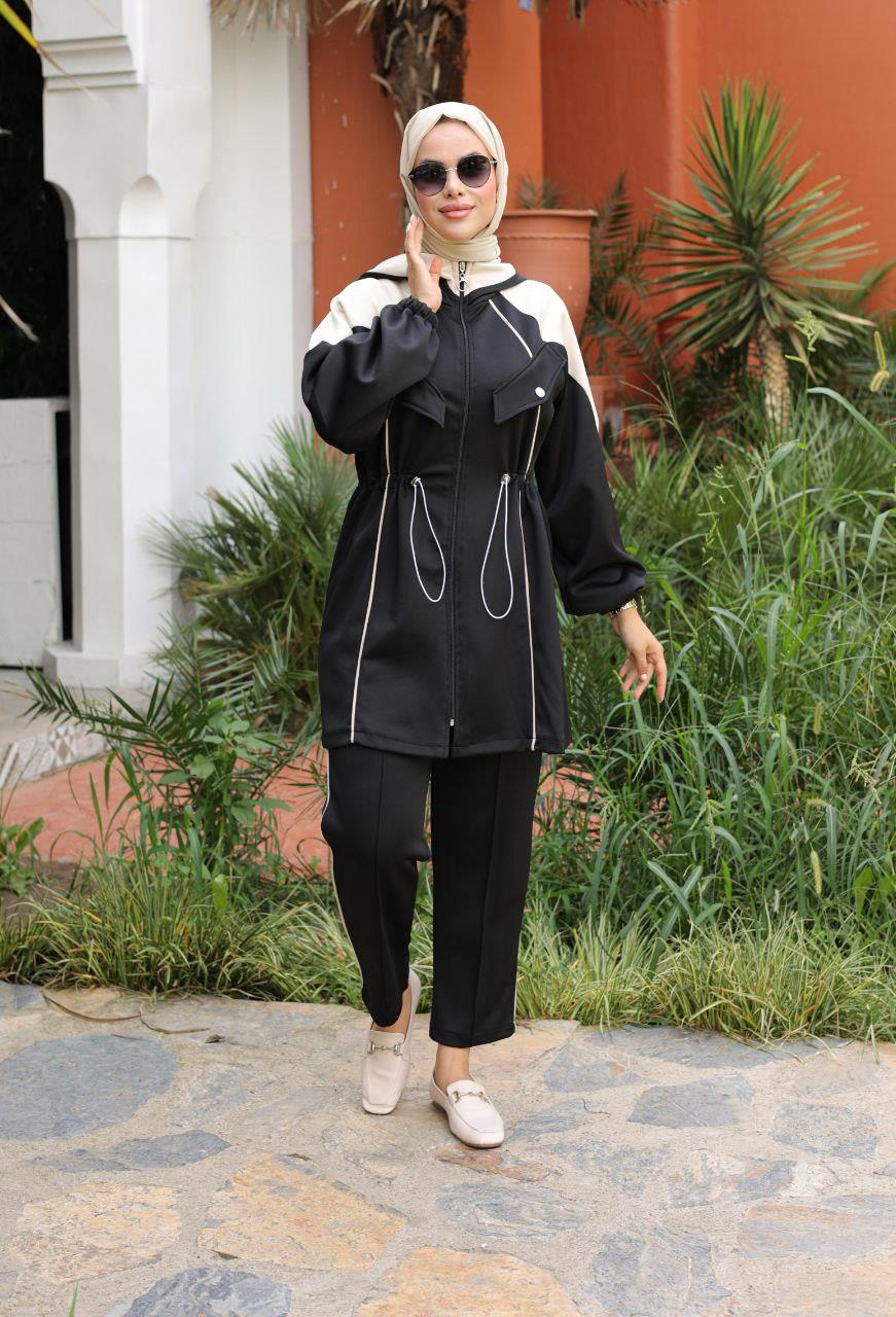 Siyah Belden Bağmalı Sweat İkili Takım