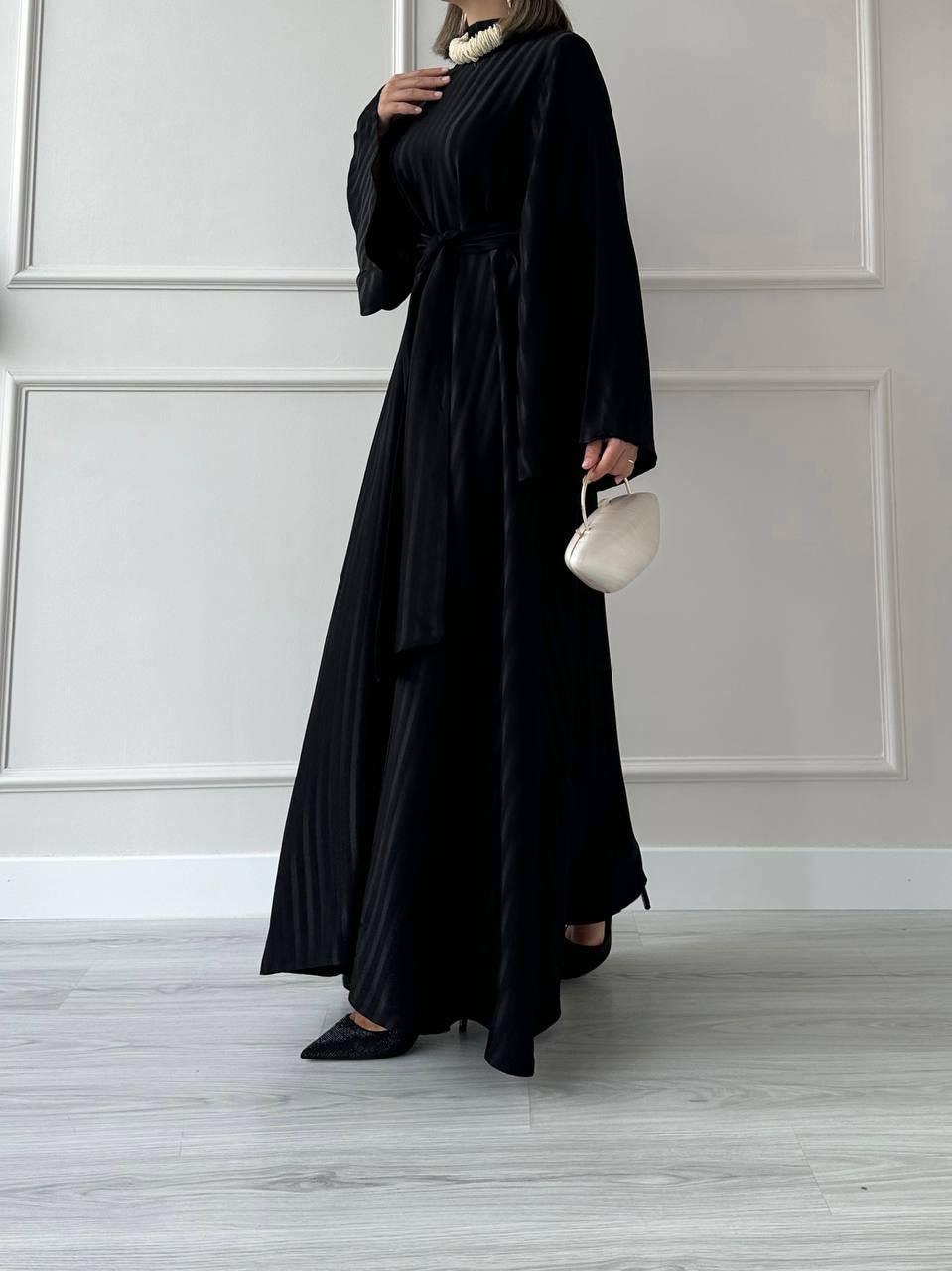 Siyah Çizgi Desenli Lavin Elbise