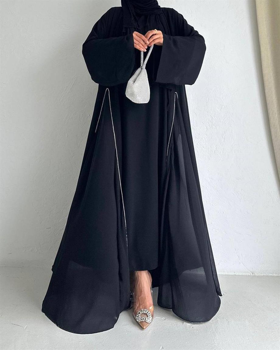 Siyah Diamond Şİfon Abaya 