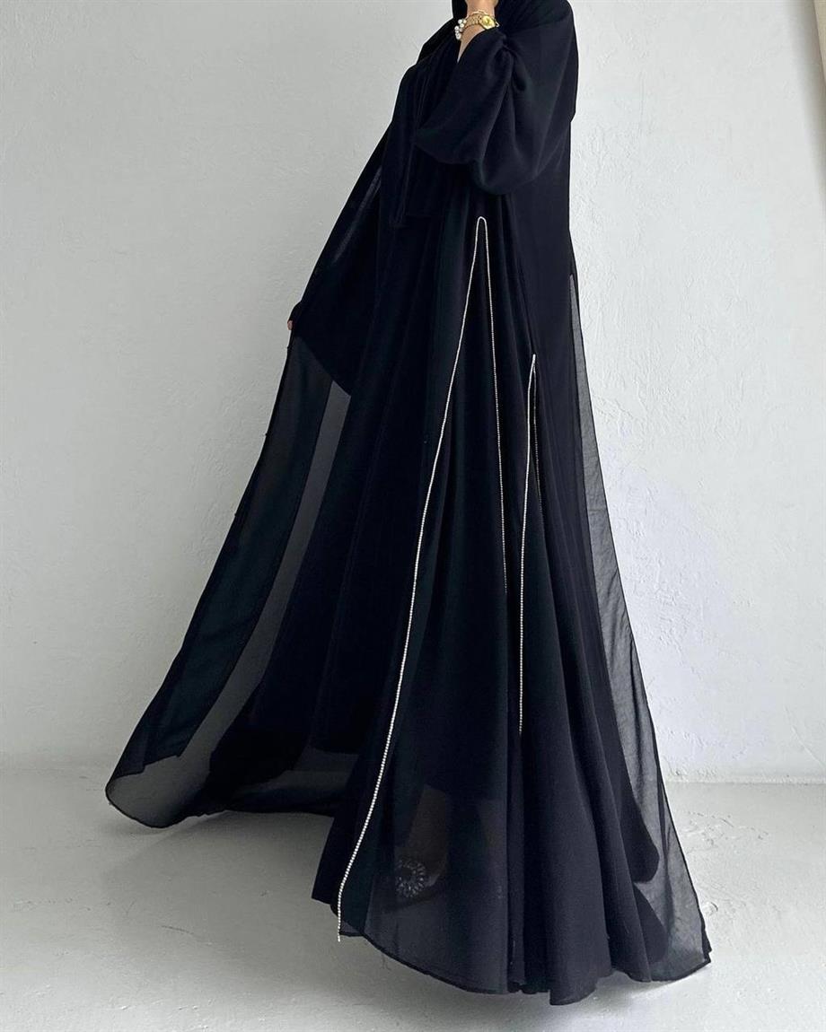 Siyah Diamond Şİfon Abaya 
