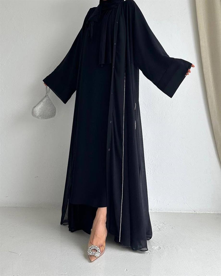 Siyah Diamond Şİfon Abaya 