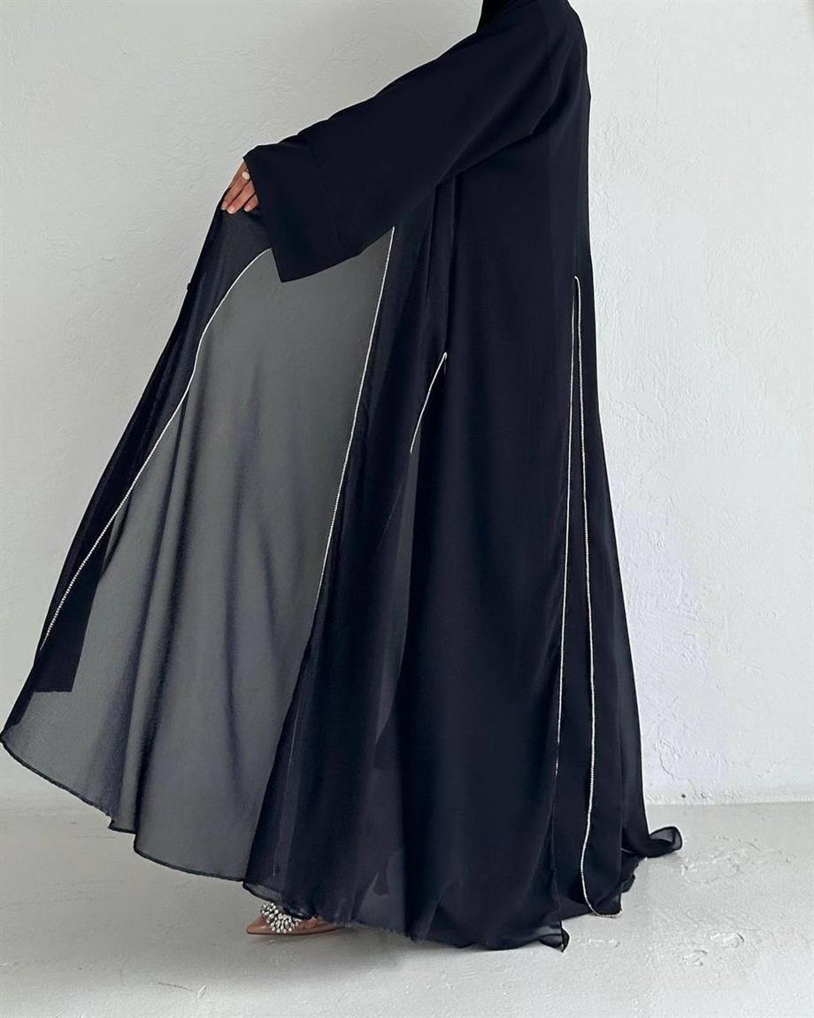 Siyah Diamond Şİfon Abaya 