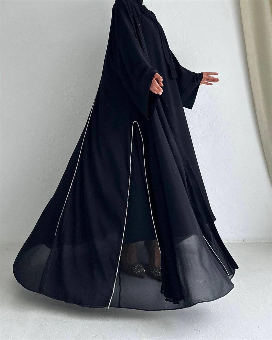 Siyah Diamond Şİfon Abaya 