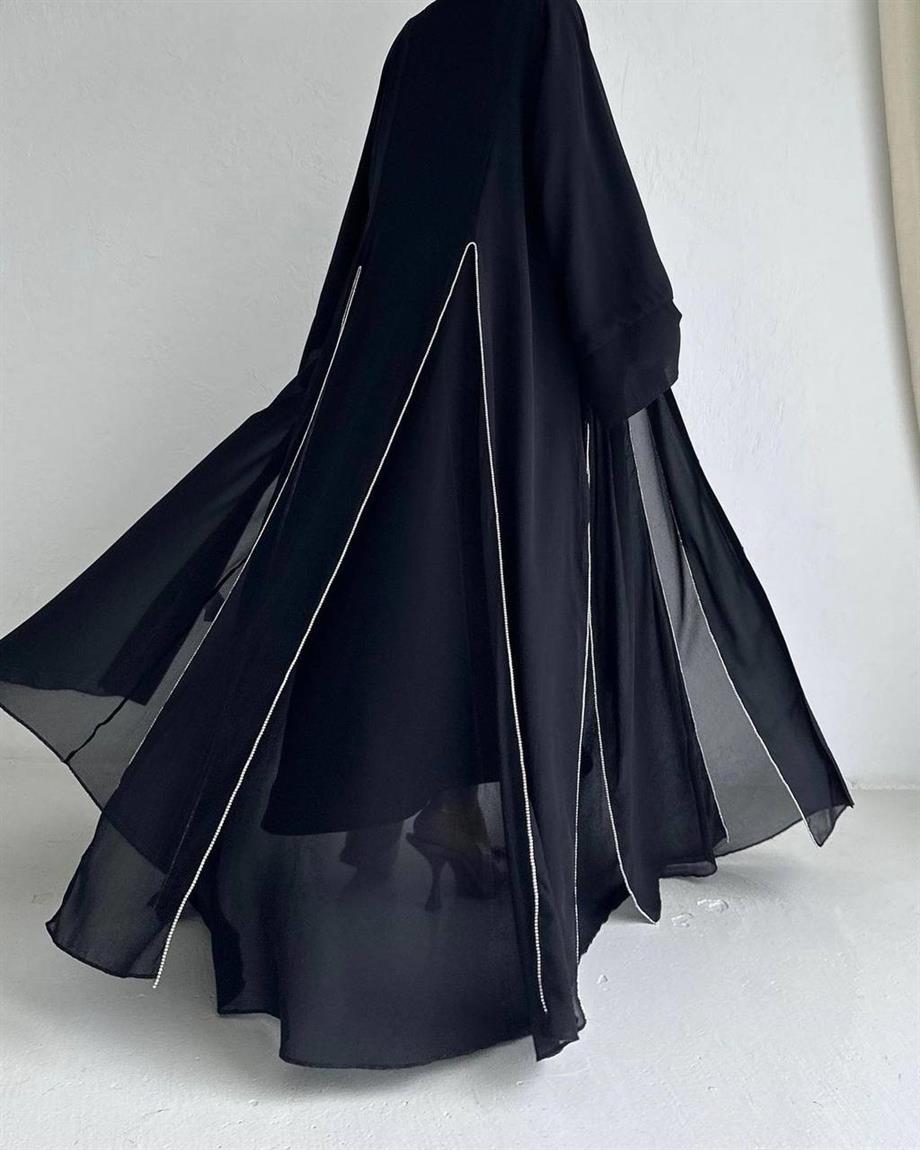 Siyah Diamond Şİfon Abaya 