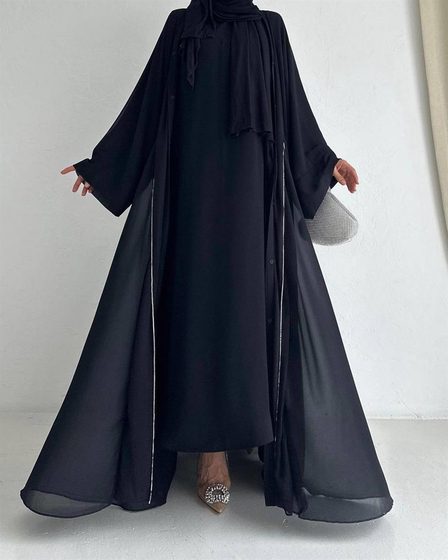 Siyah Diamond Şİfon Abaya 