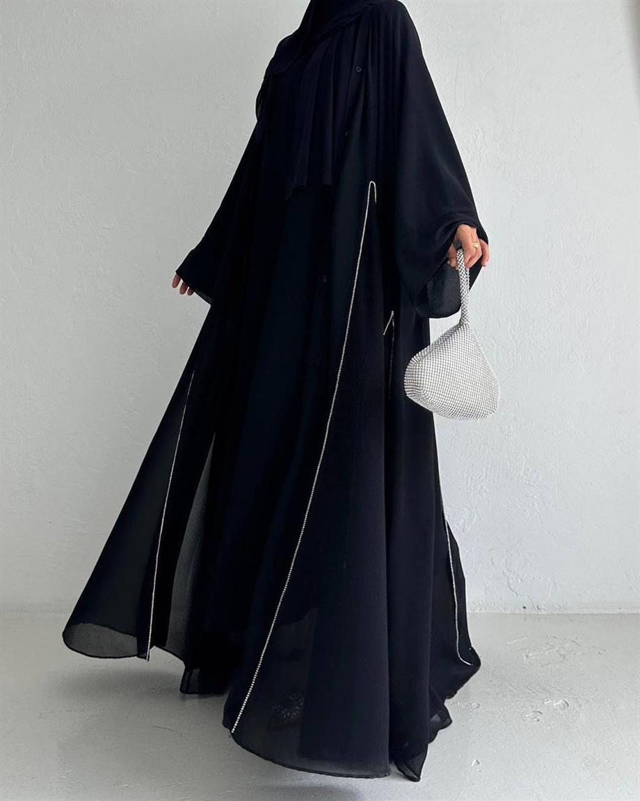 Siyah Diamond Şİfon Abaya 