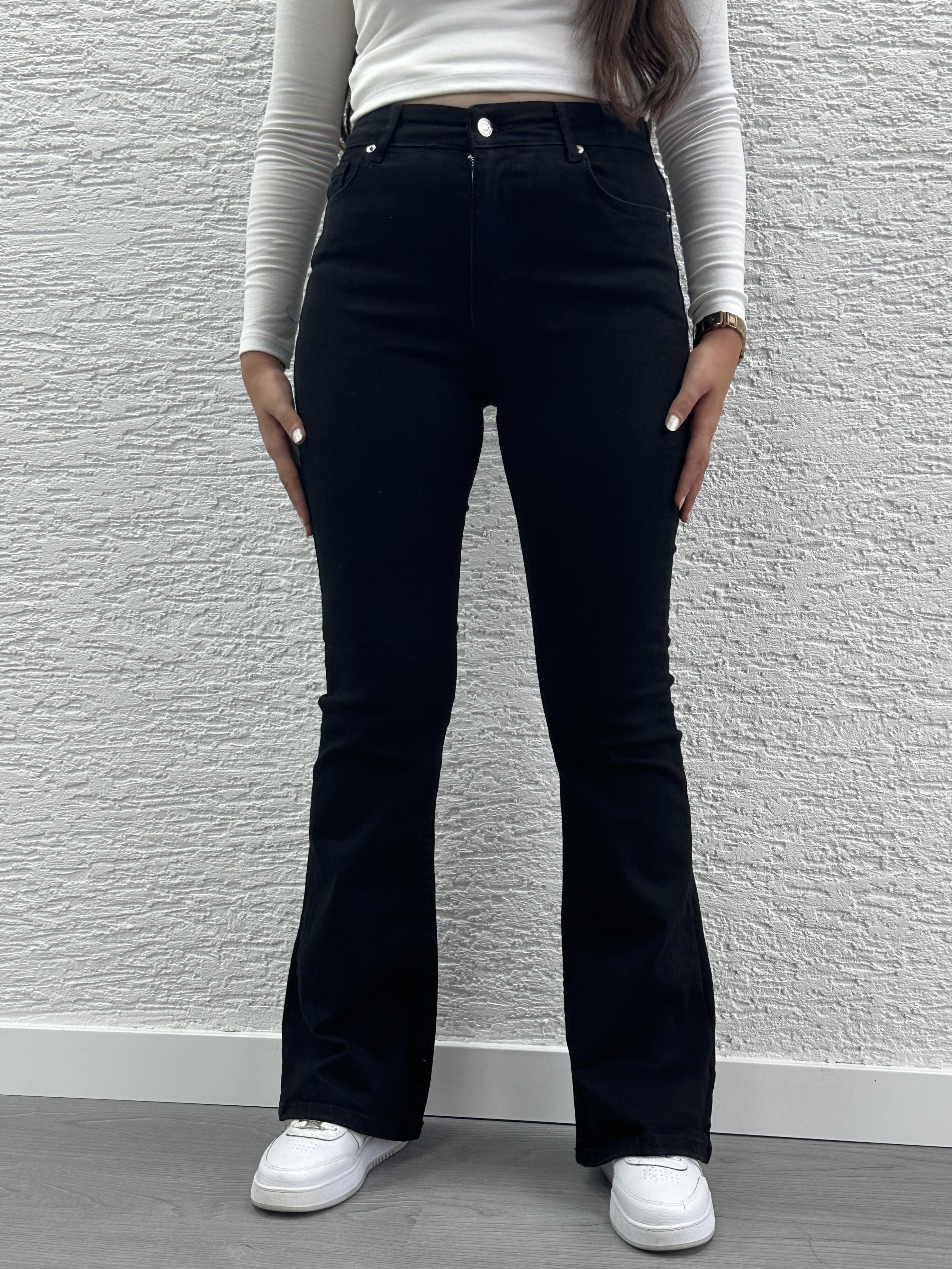 Siyah İspanyol Paça Jean Pantolon