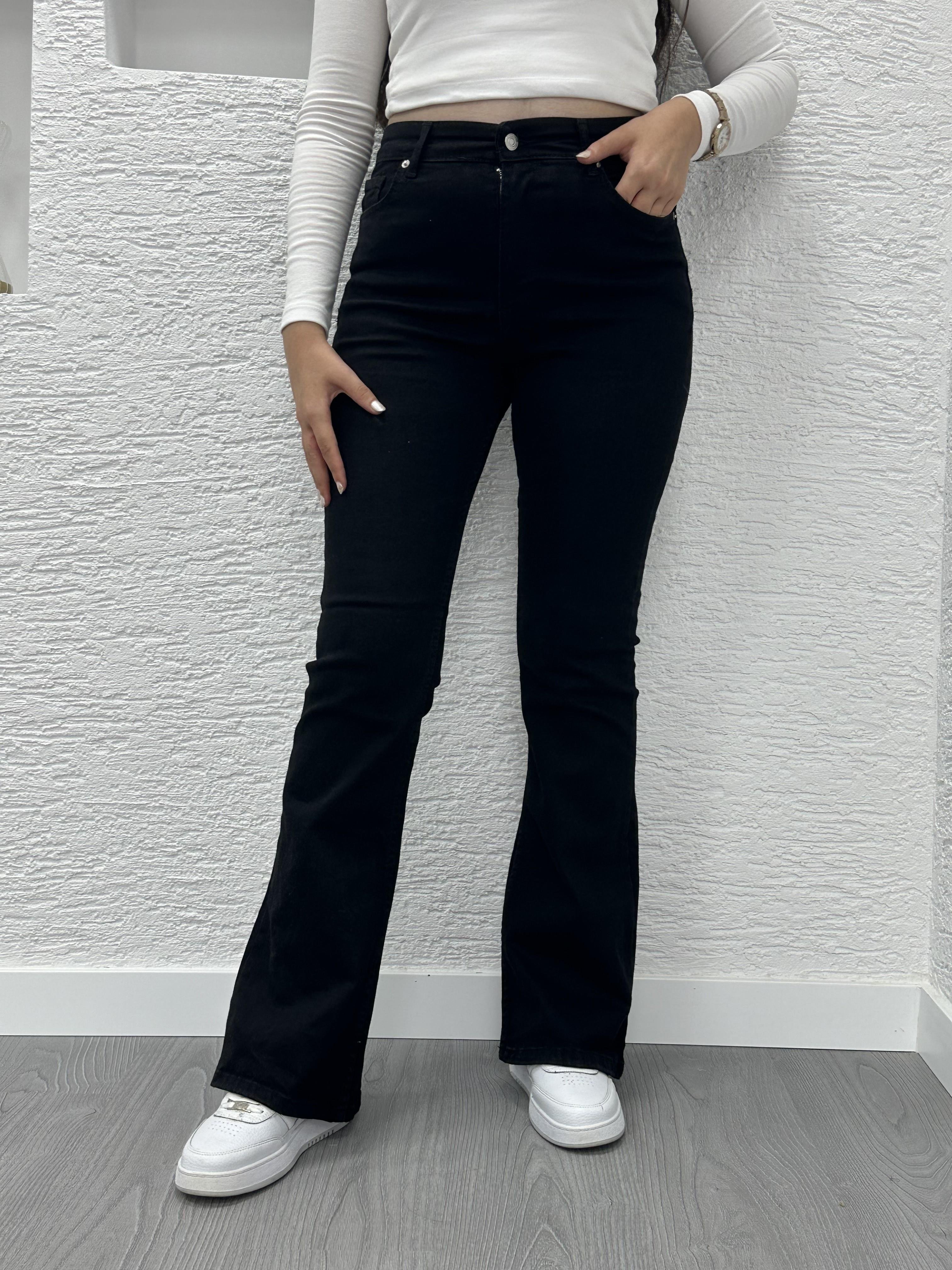 Siyah İspanyol Paça Jean Pantolon