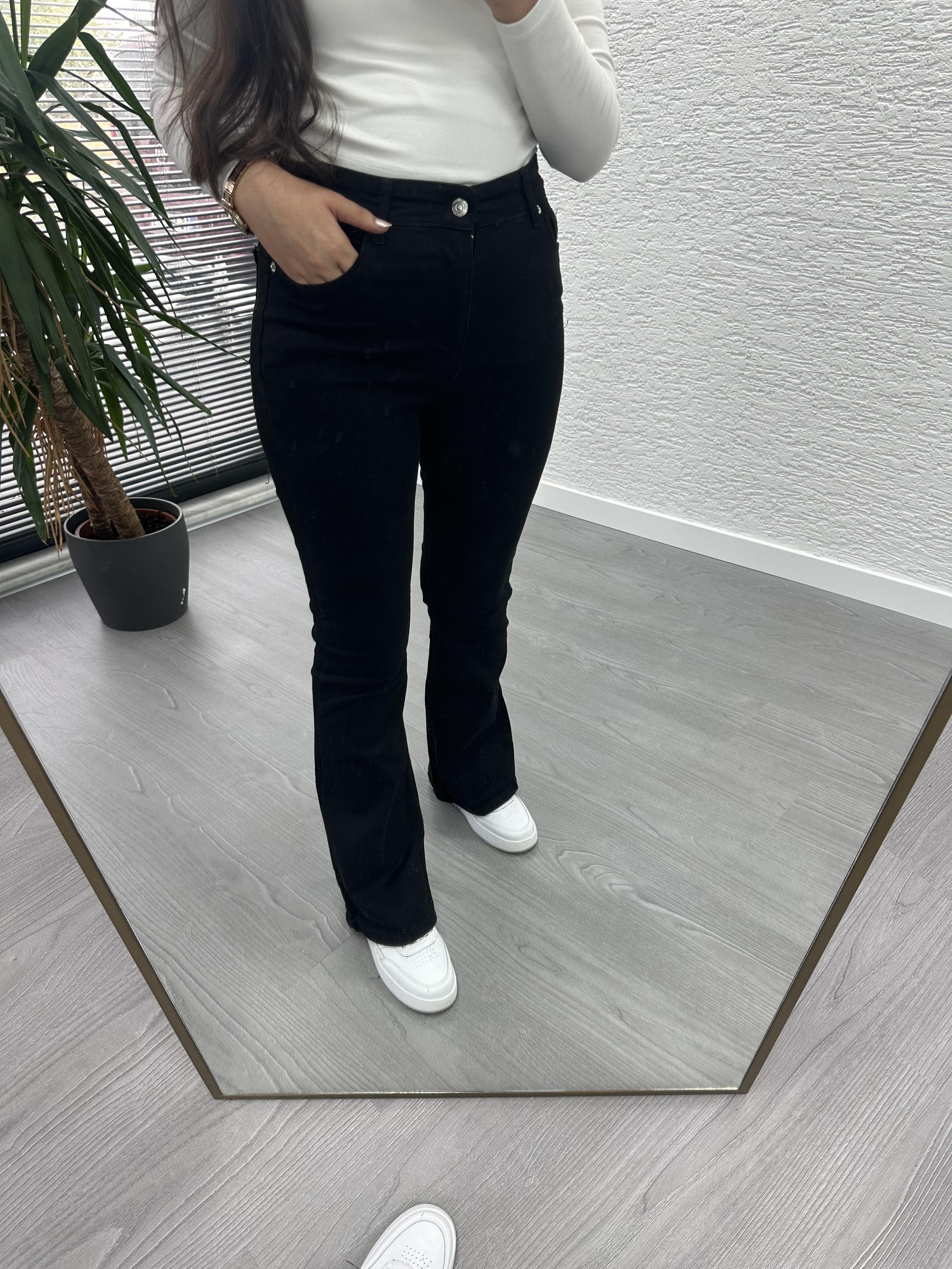 Siyah İspanyol Paça Jean Pantolon