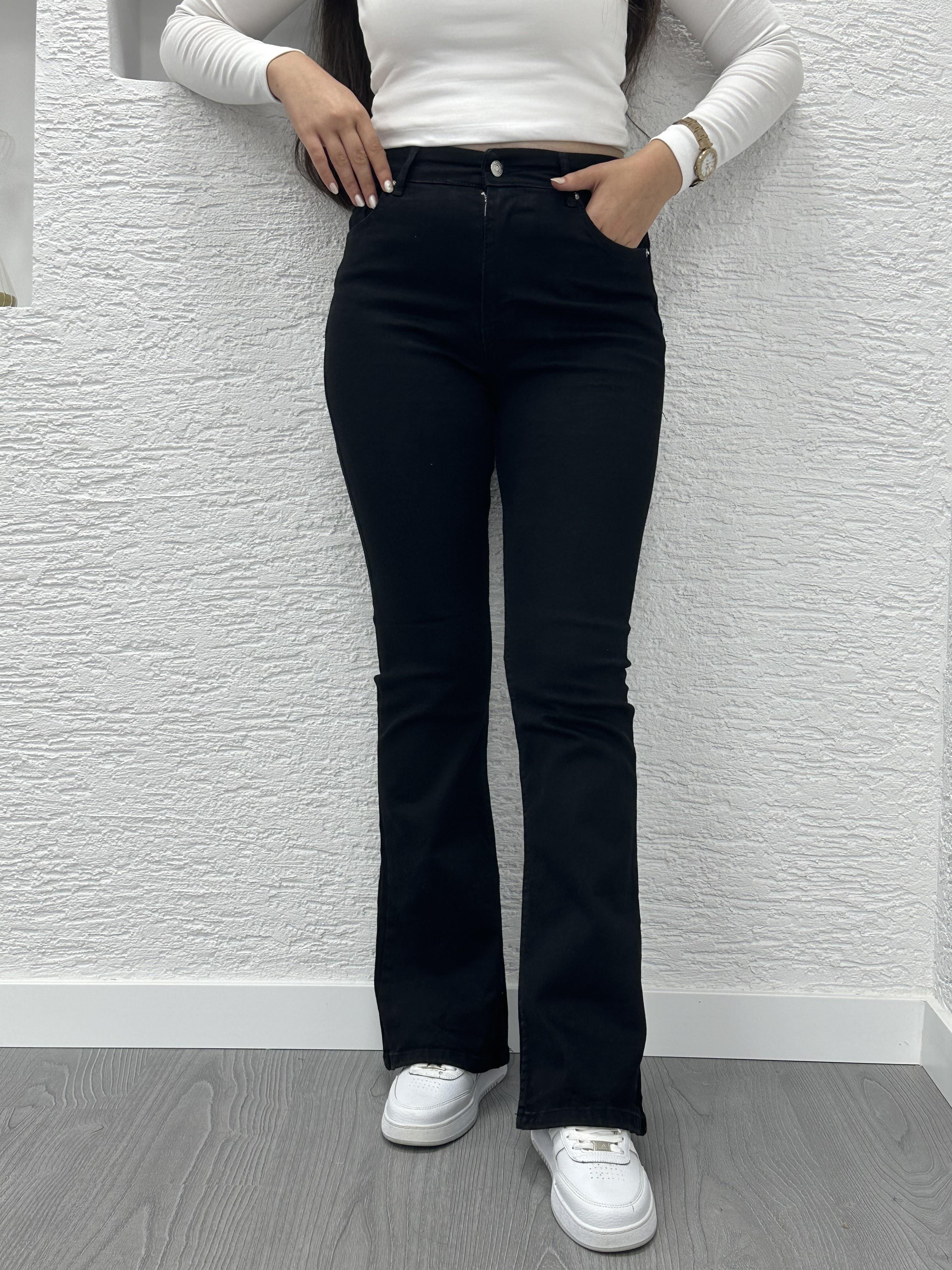 Siyah İspanyol Paça Jean Pantolon