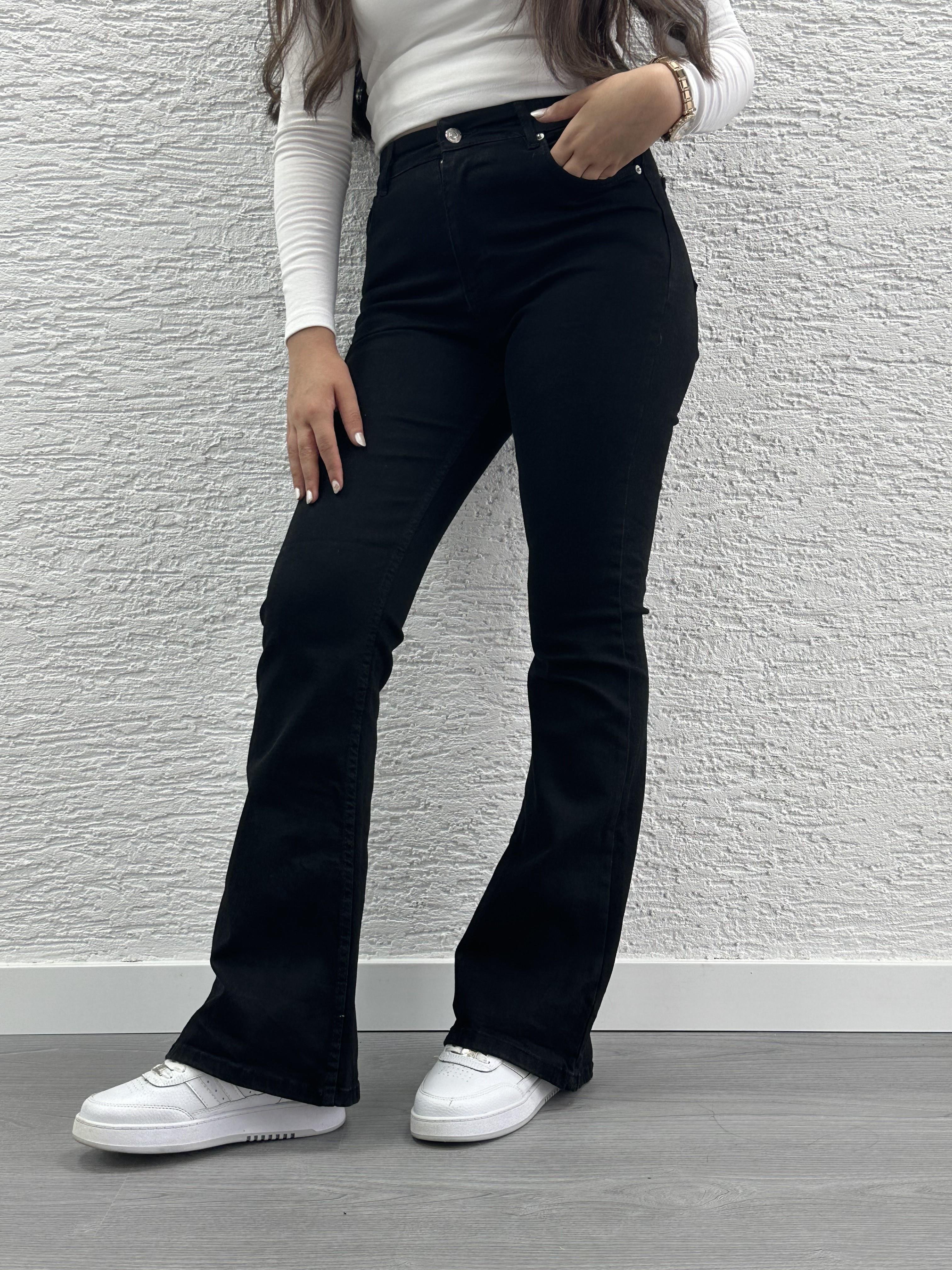 Siyah İspanyol Paça Jean Pantolon