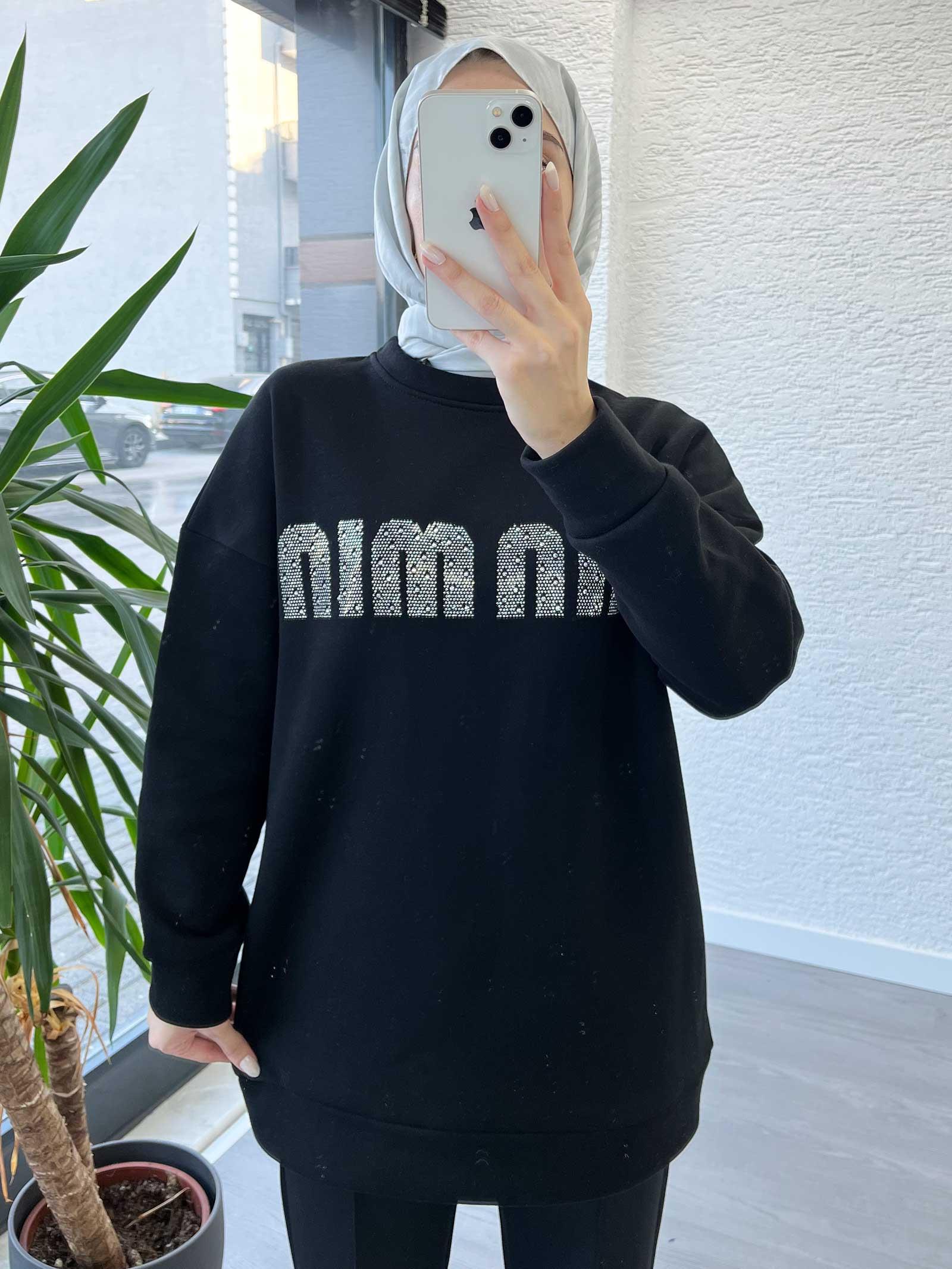 Siyah Kadın Jardonlu Sweatshirt