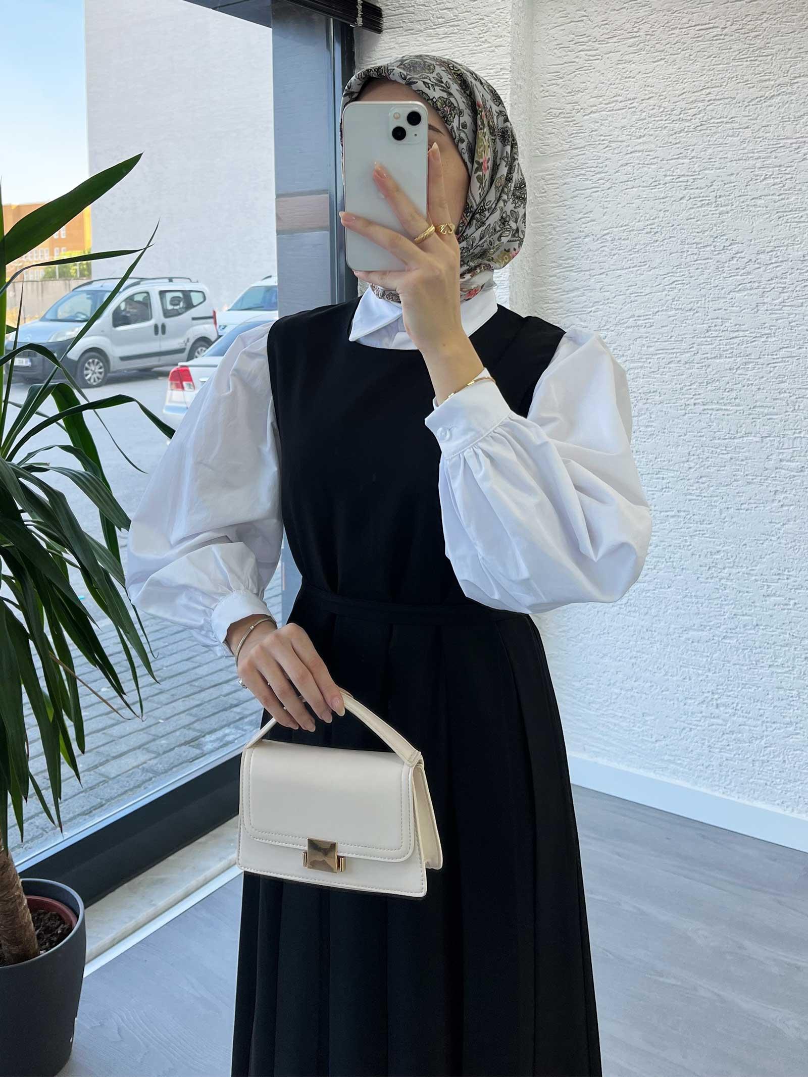 Siyah Kadın Pileli Jile Elbise