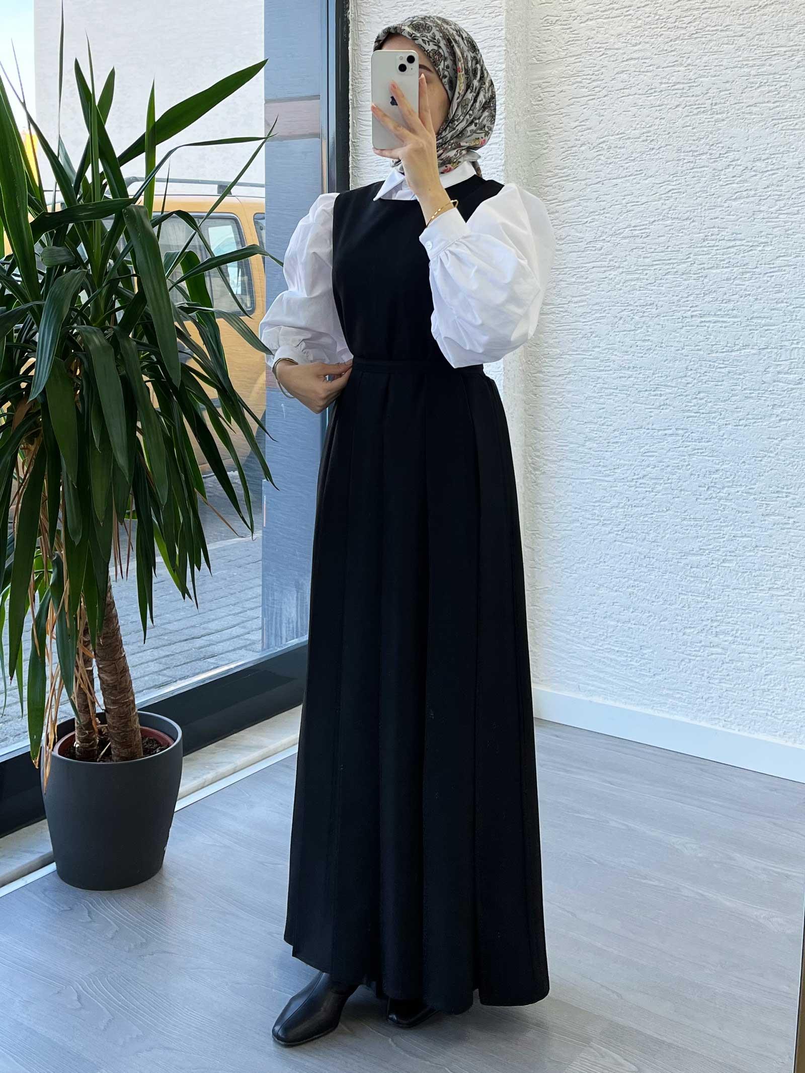 Siyah Kadın Pileli Jile Elbise