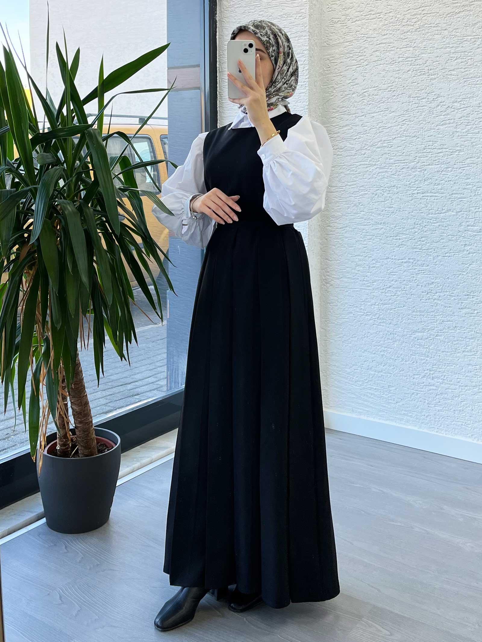 Siyah Kadın Pileli Jile Elbise