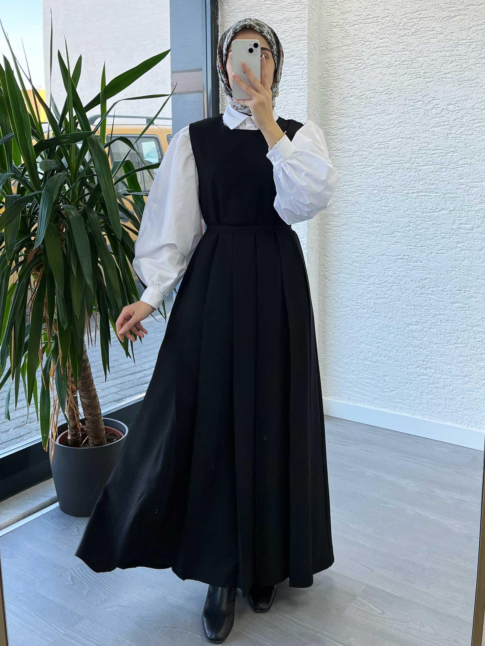 Siyah Kadın Pileli Jile Elbise