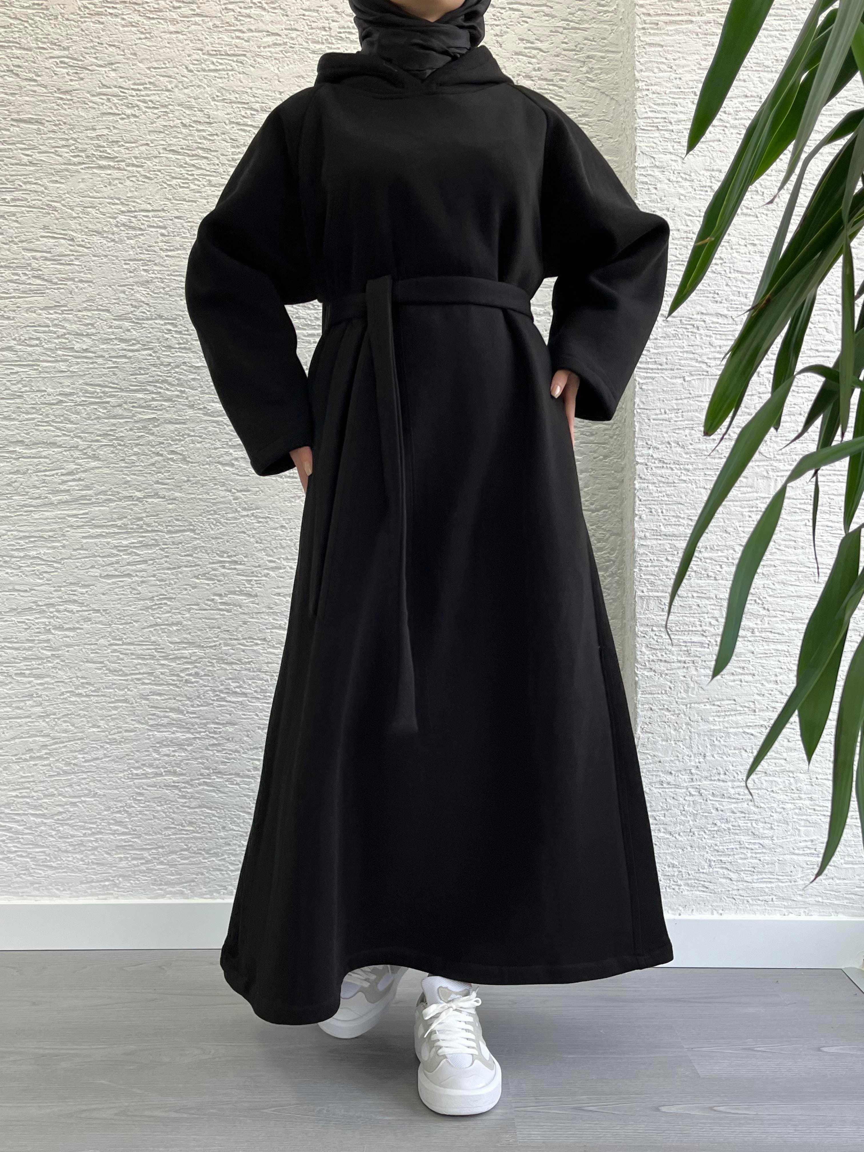 Siyah Kapşonlu Oversize Sweat Elbise