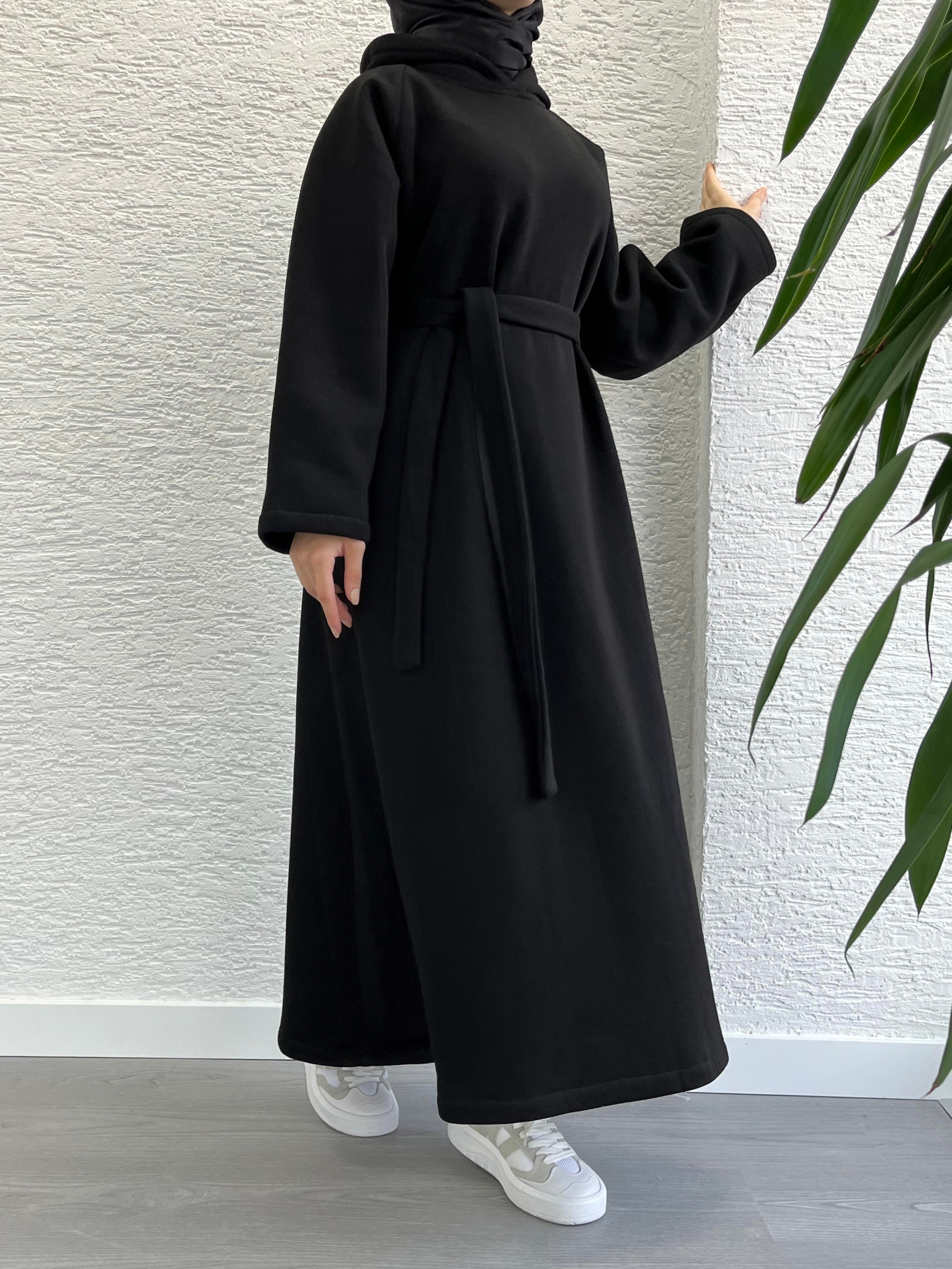 Siyah Kapşonlu Oversize Sweat Elbise