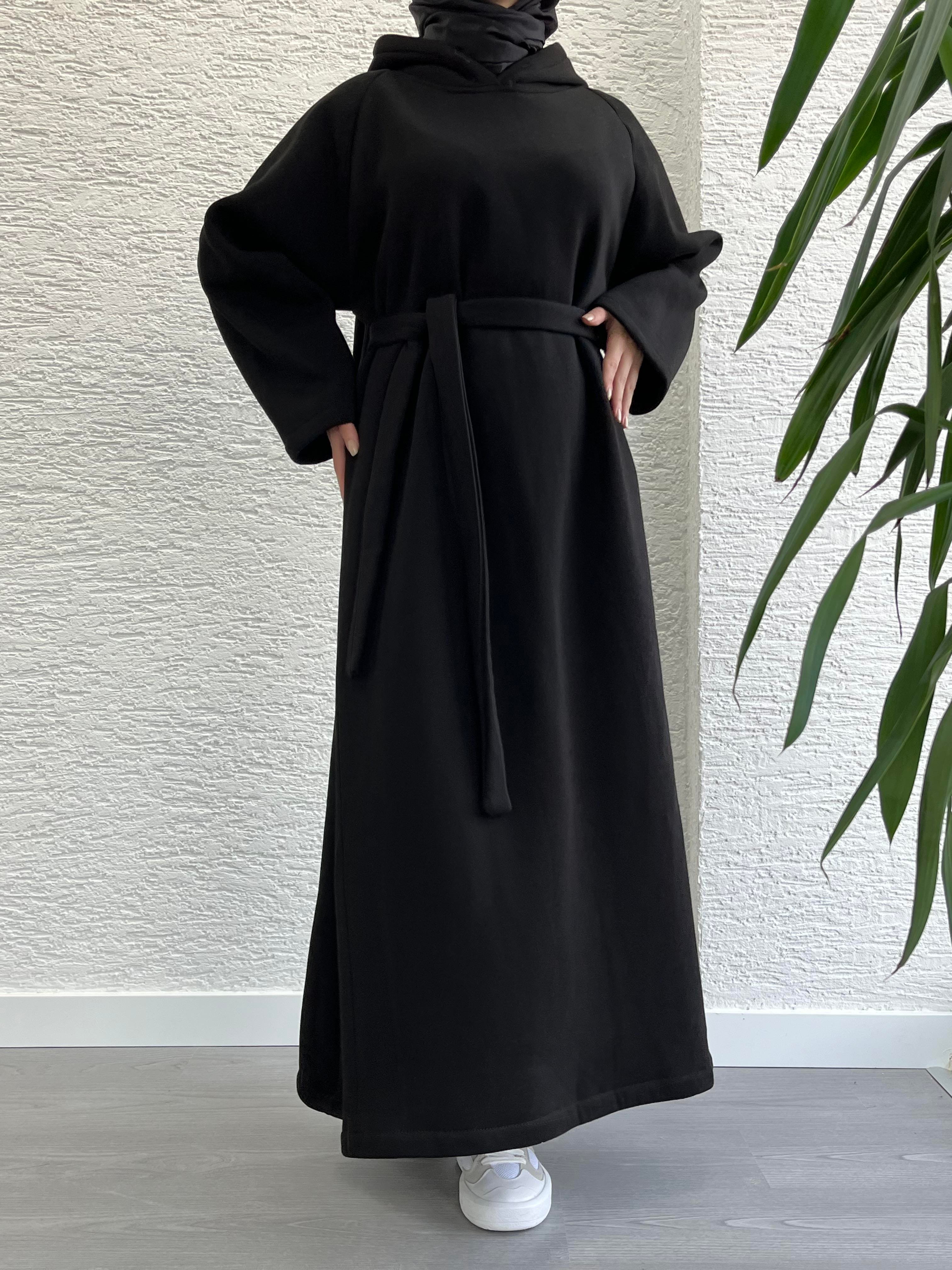 Siyah Kapşonlu Oversize Sweat Elbise
