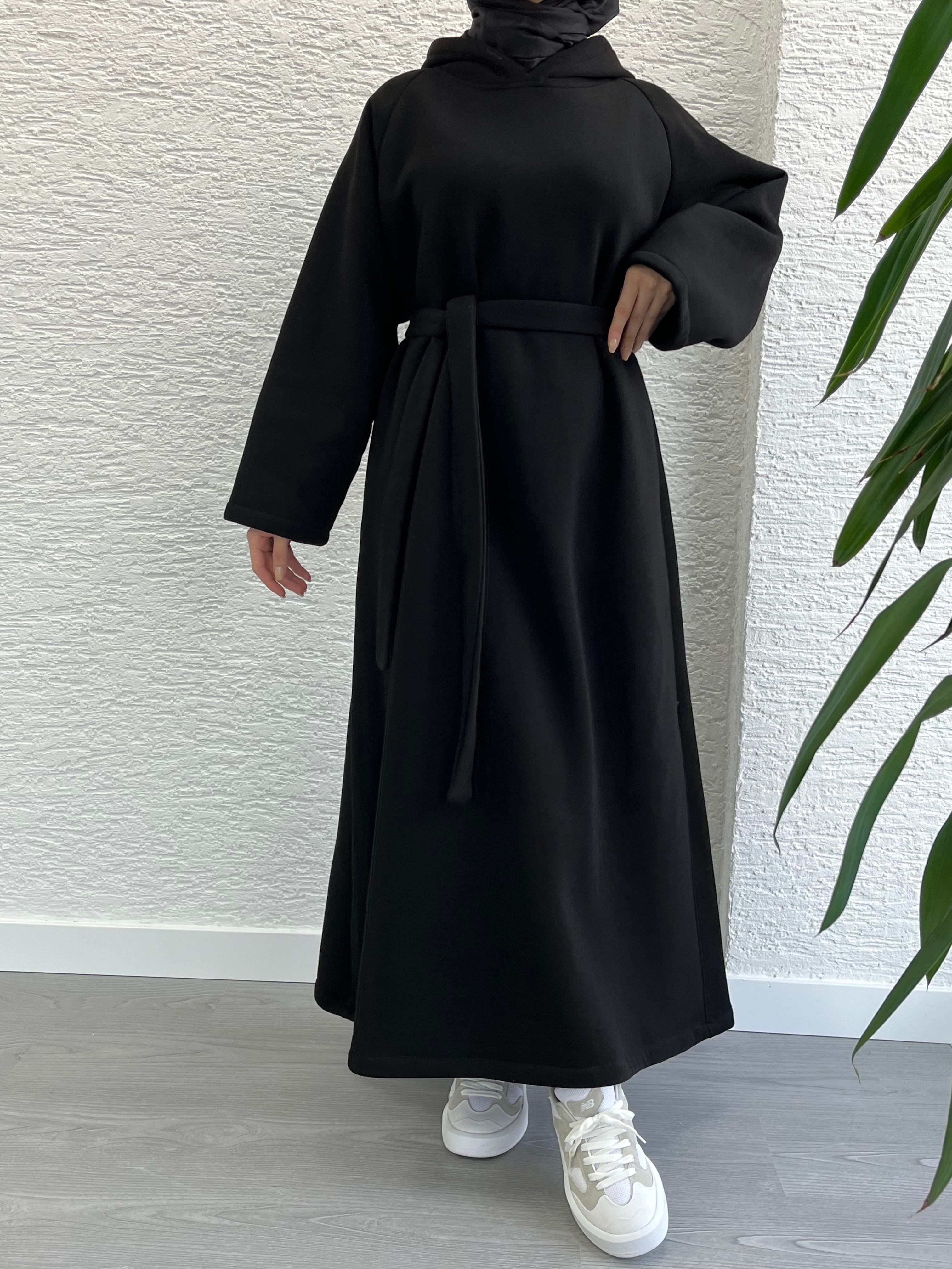 Siyah Kapşonlu Oversize Sweat Elbise